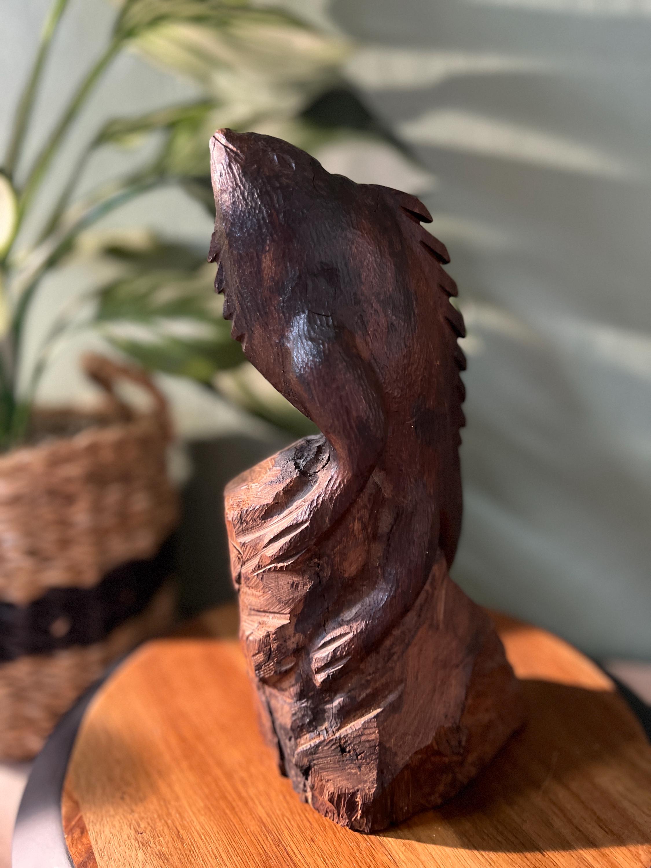 VTG MCM Large Ironwood Lizard Sculpture On Block Wood 10"H Hand Carved