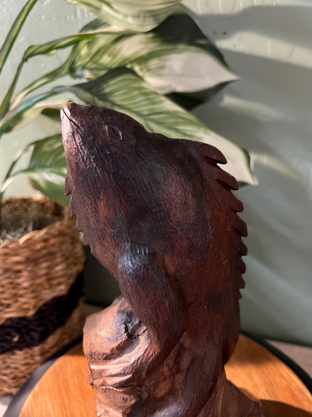 VTG MCM Large Ironwood Lizard Sculpture On Block Wood 10"H Hand Carved
