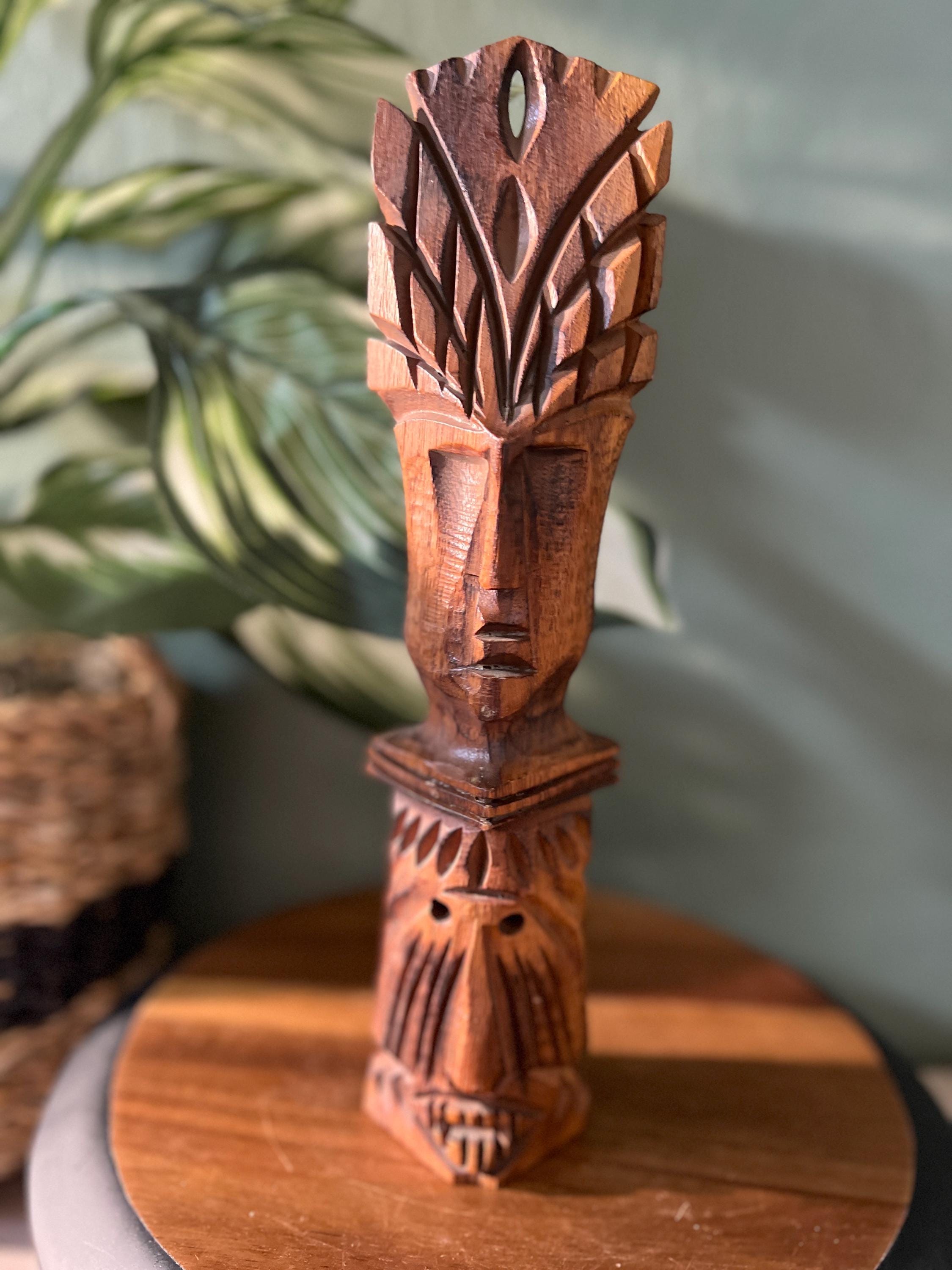 Hand Carved Tiki Statue Root Wood Sculpture Carving