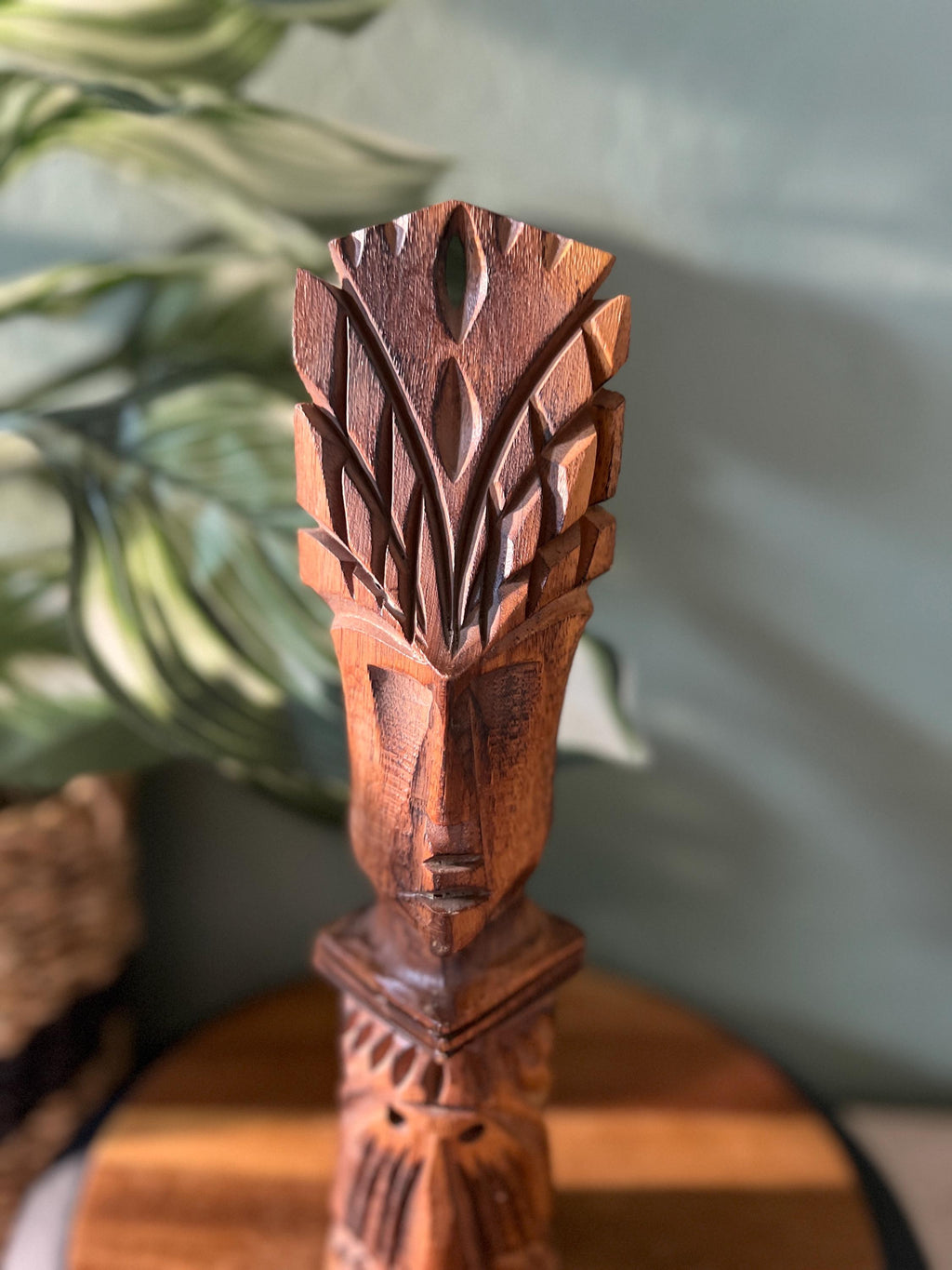 Hand Carved Tiki Statue Root Wood Sculpture Carving