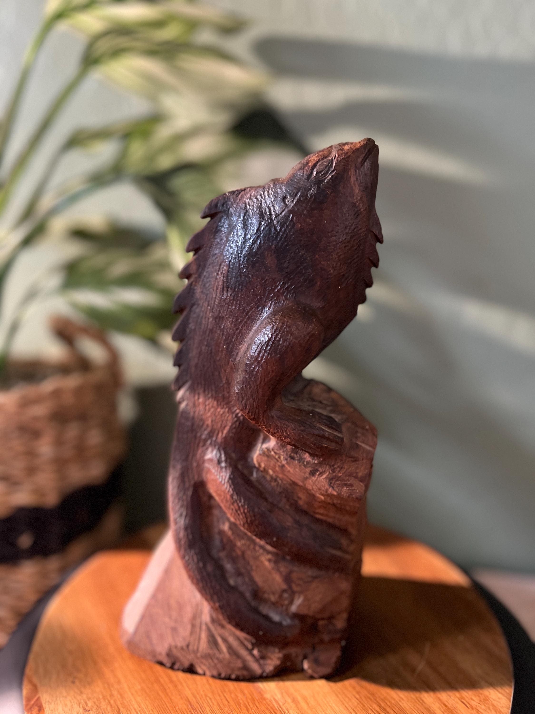 VTG MCM Large Ironwood Lizard Sculpture On Block Wood 10"H Hand Carved