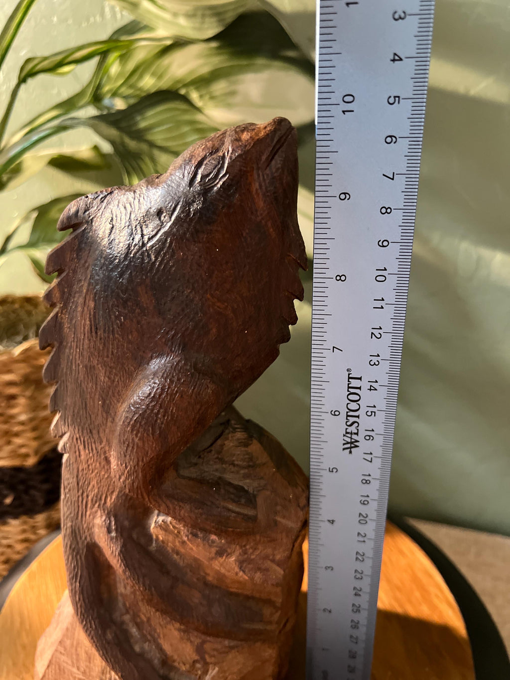 VTG MCM Large Ironwood Lizard Sculpture On Block Wood 10"H Hand Carved