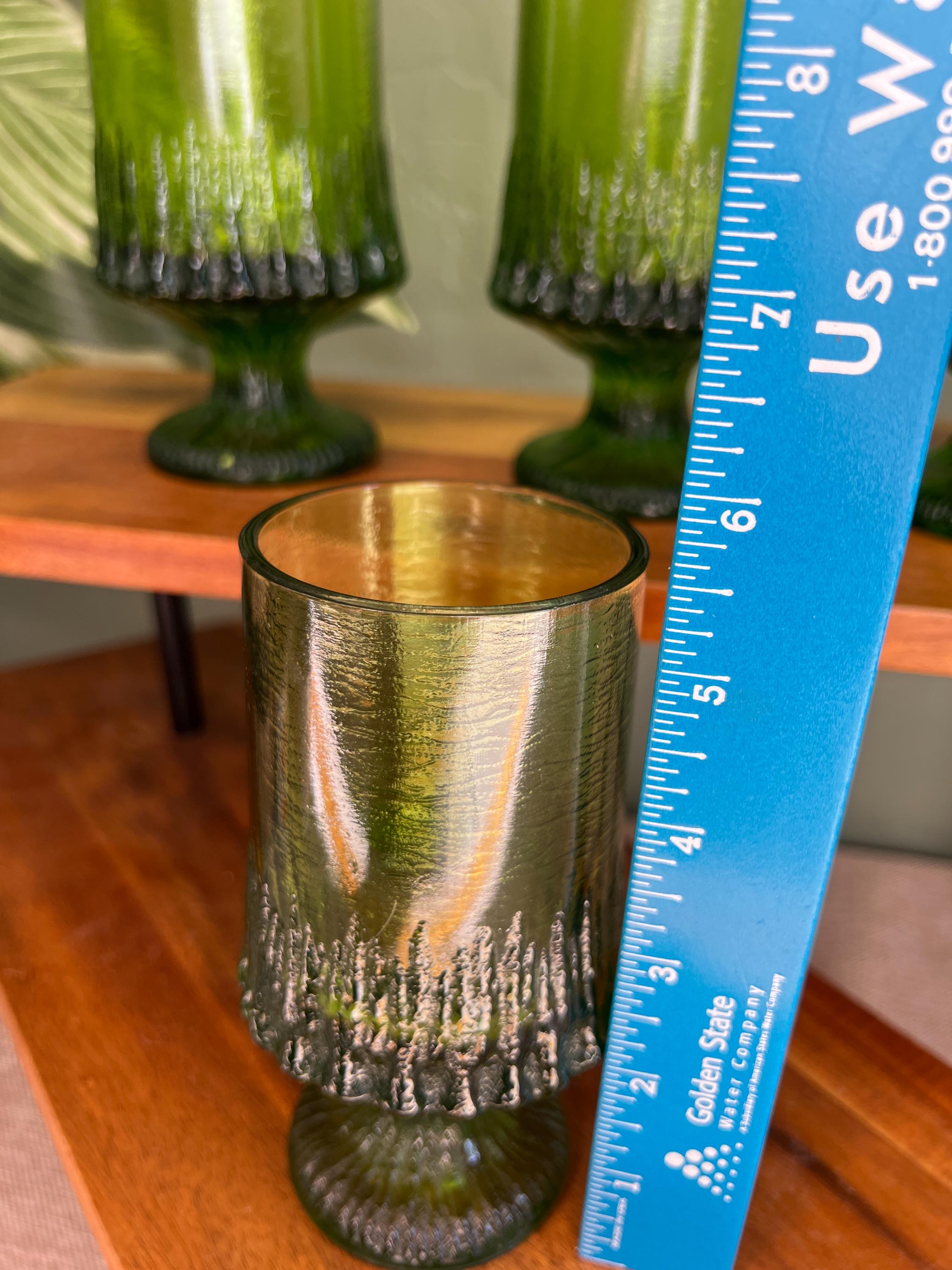 VTG Fostoria Sorrento Green Footed Glass Texture Wine Goblet Heavy Set 4 70s