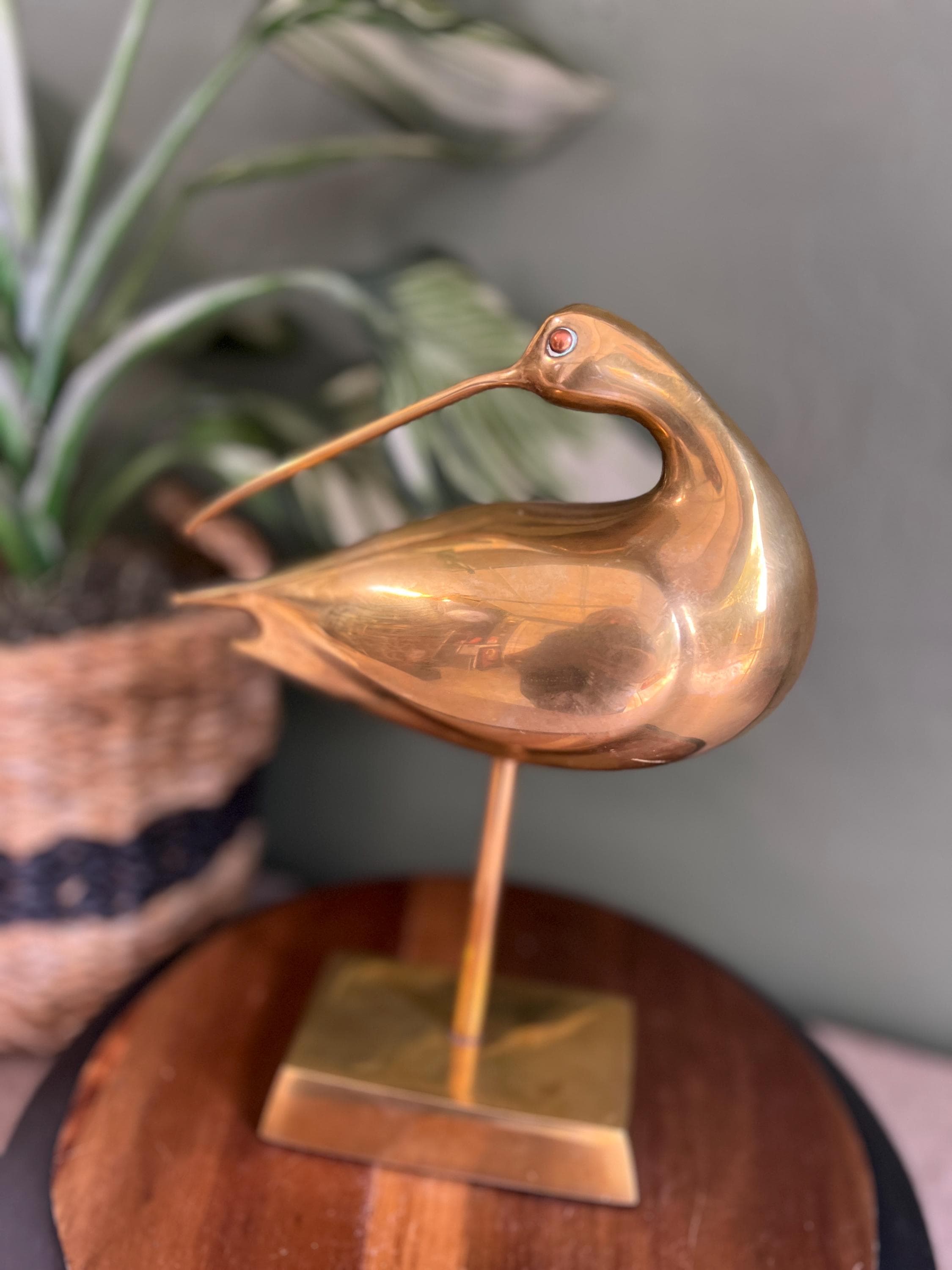 Solid Brass 1960's Curlew Bird Sculpture Korea