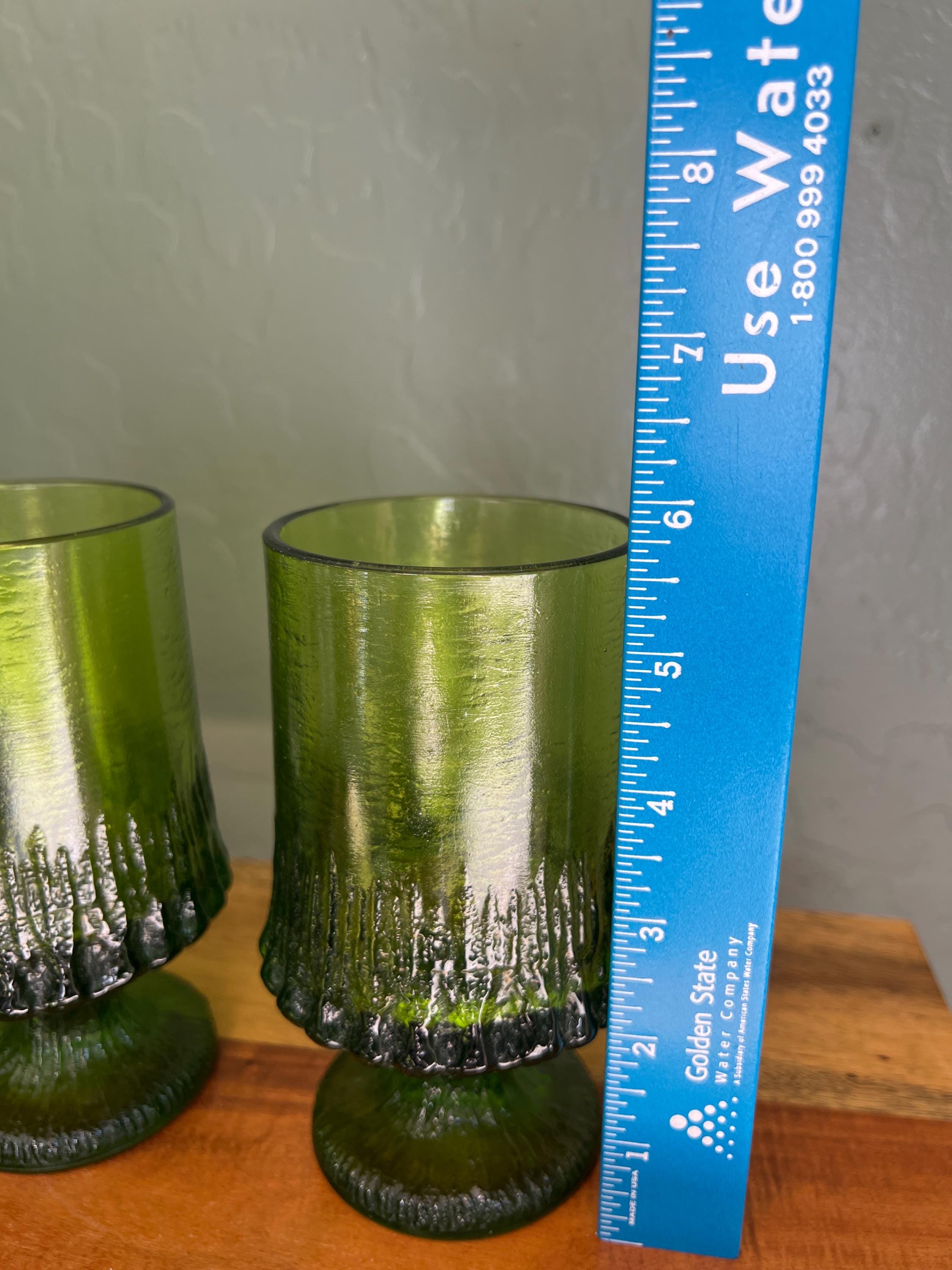 VTG Fostoria Sorrento Green Footed Glass Texture Wine Goblet Heavy Set 4 70s
