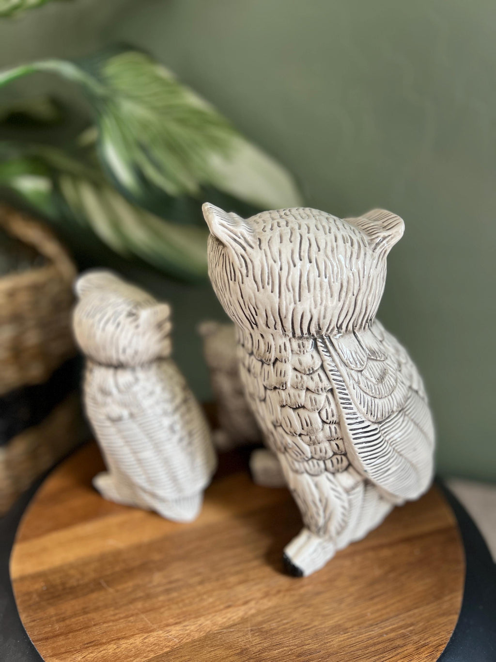 Vintage duo of Owls Pottery MCM ceramic hand made missing smallest one