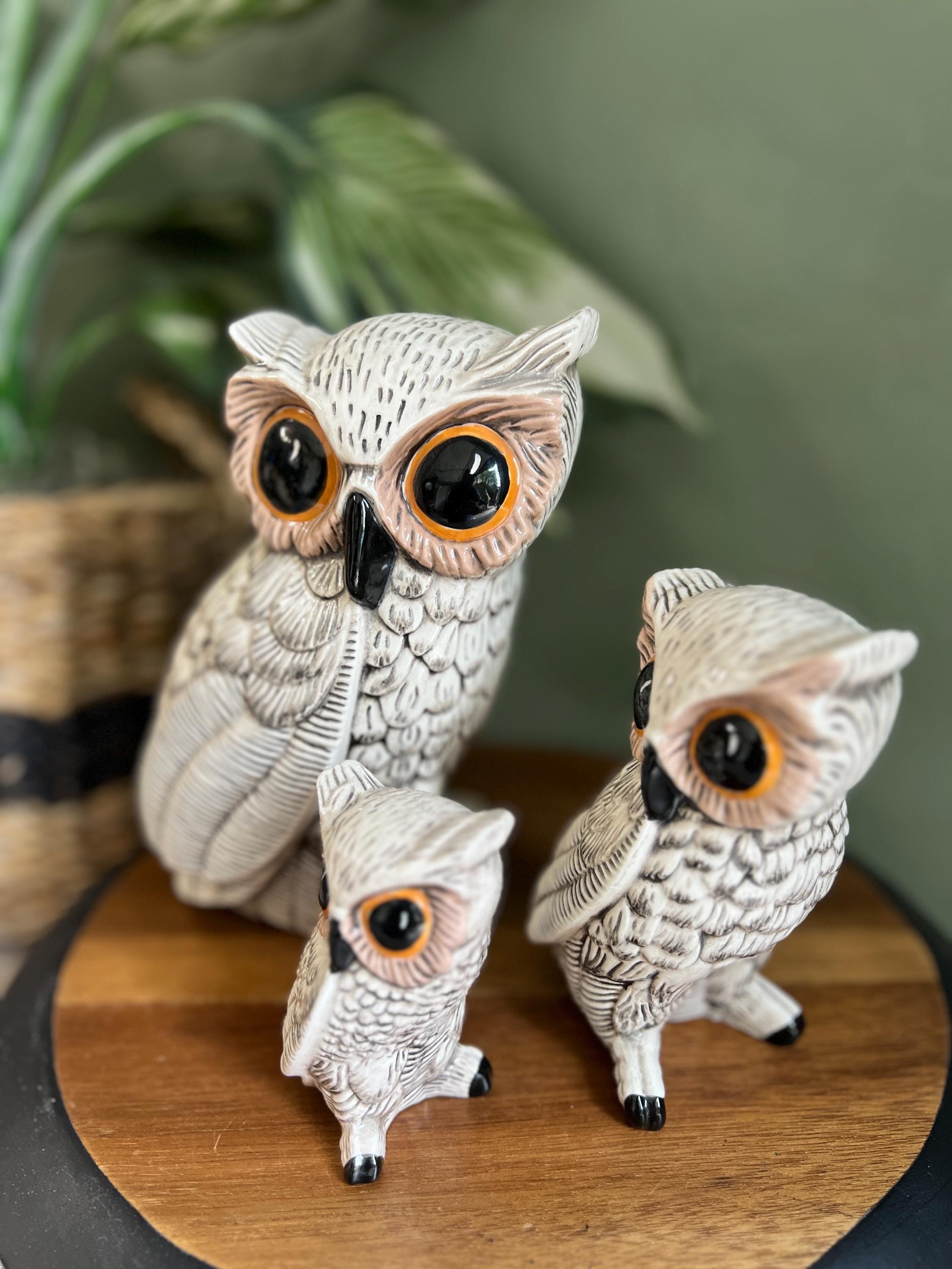 Vintage duo of Owls Pottery MCM ceramic hand made missing smallest one