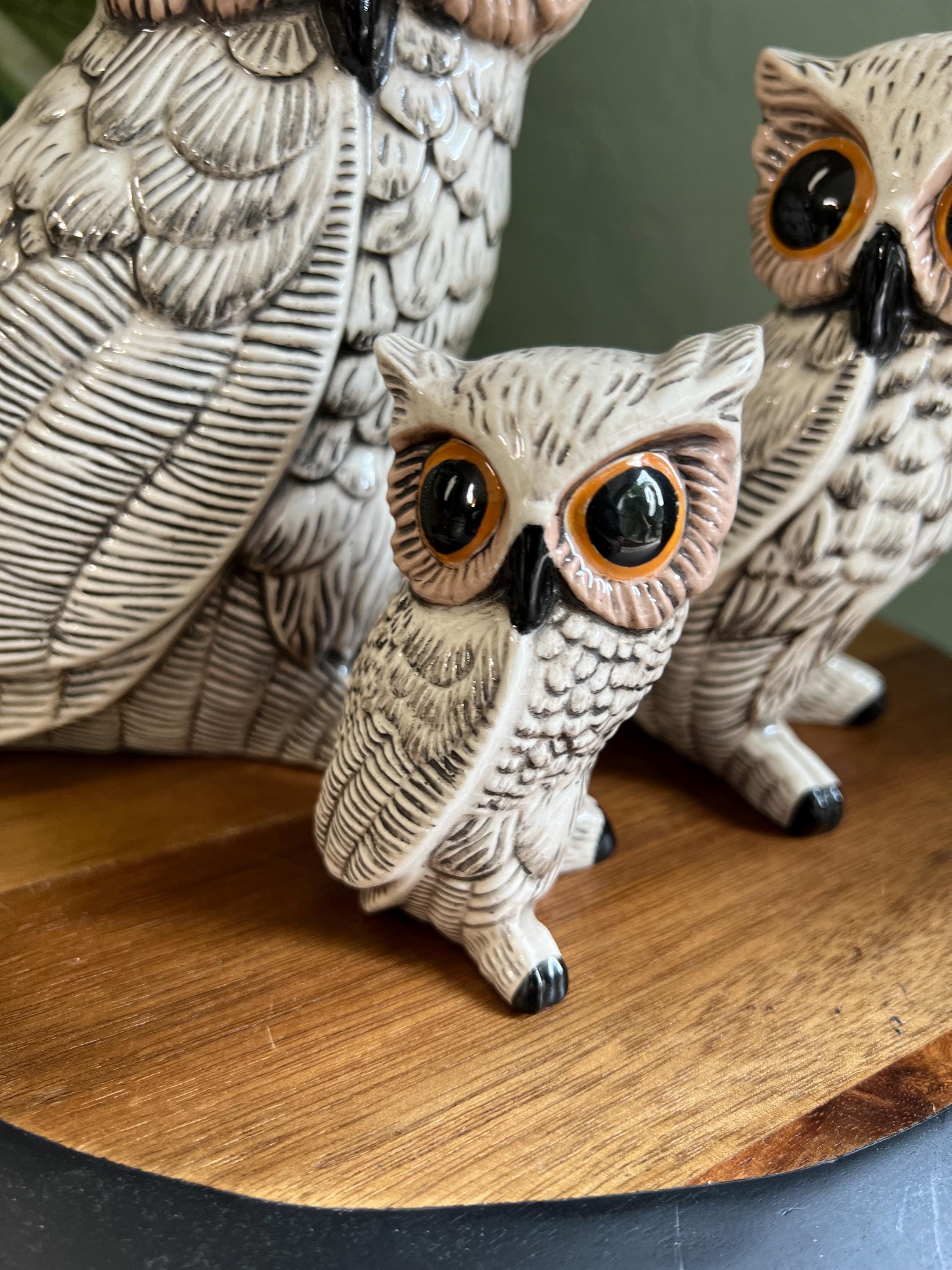 Vintage duo of Owls Pottery MCM ceramic hand made missing smallest one