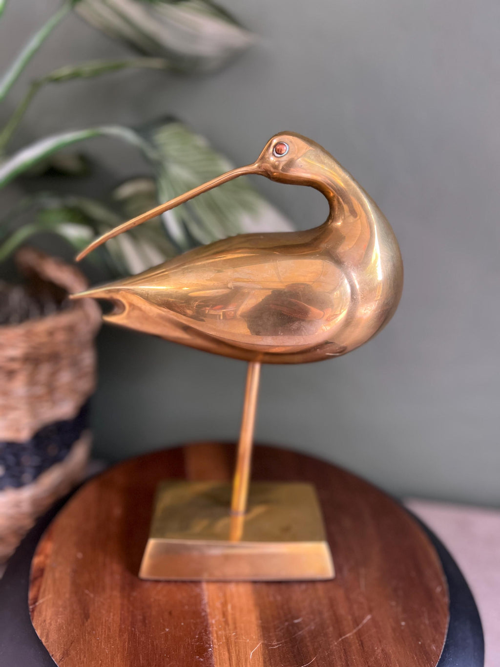 Solid Brass 1960's Curlew Bird Sculpture Korea