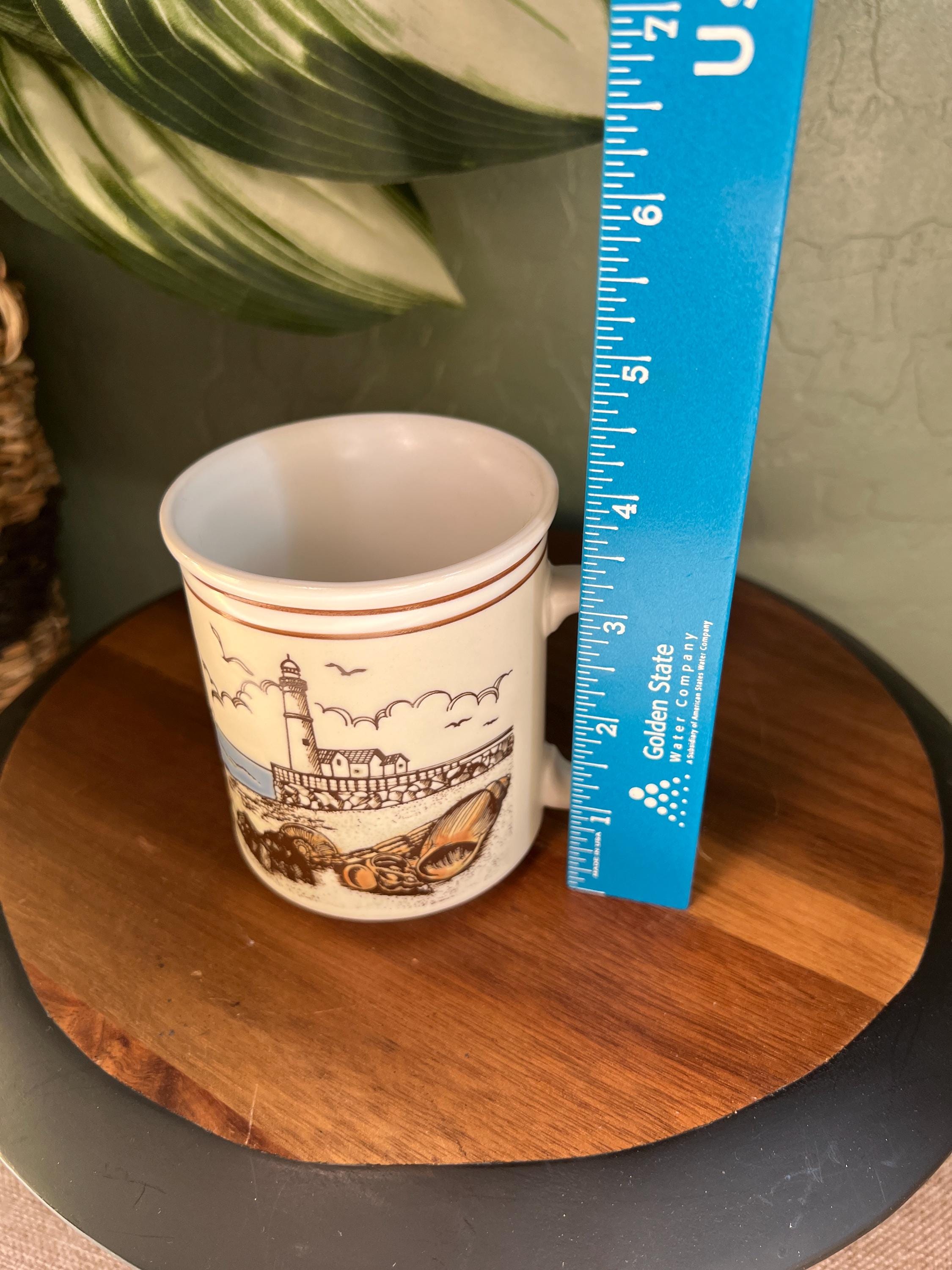Vintage Ceramic Mug Action Japan Seaside Lighthouse Scene 4"H