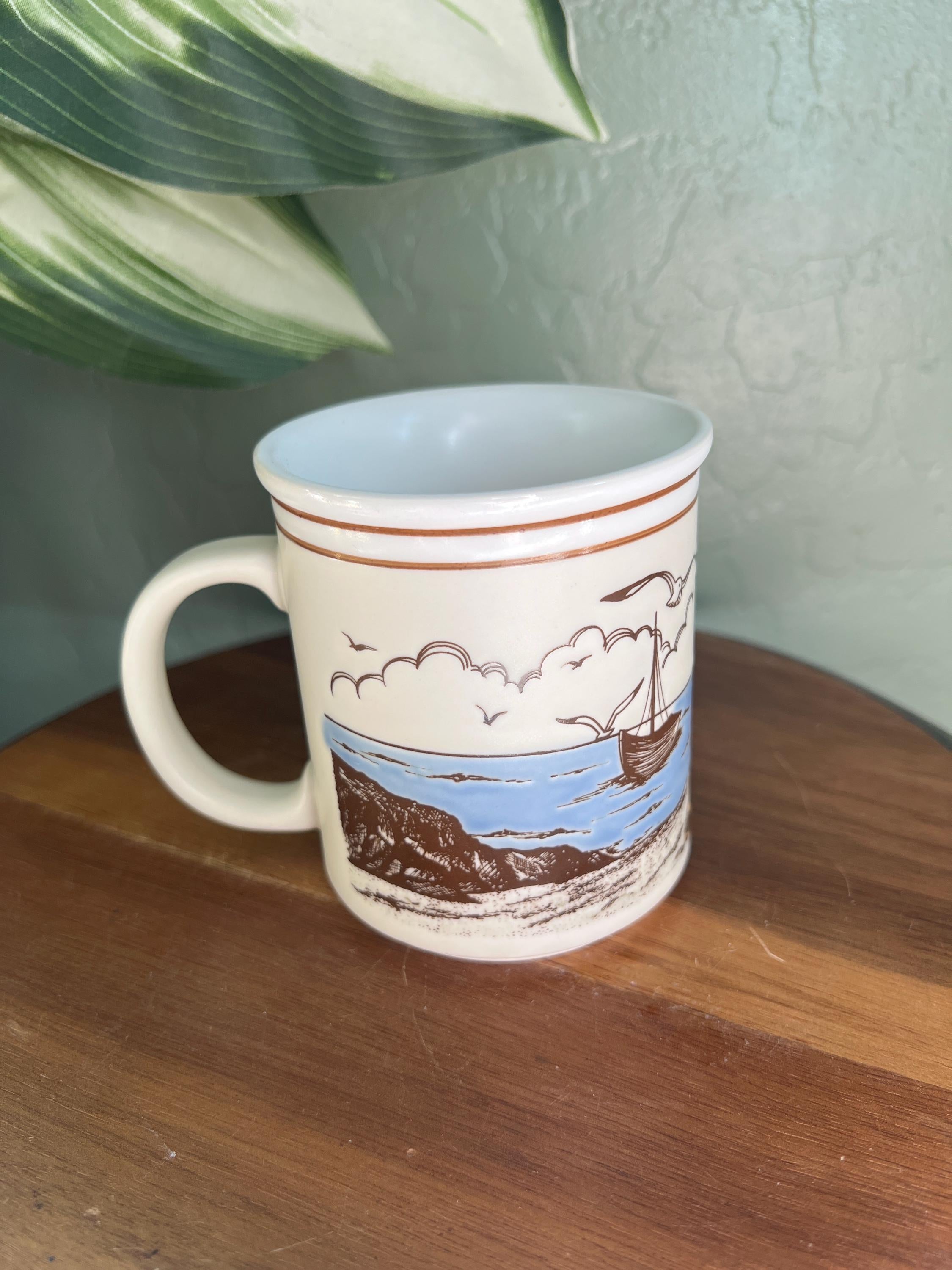Vintage Ceramic Mug Action Japan Seaside Lighthouse Scene 4"H