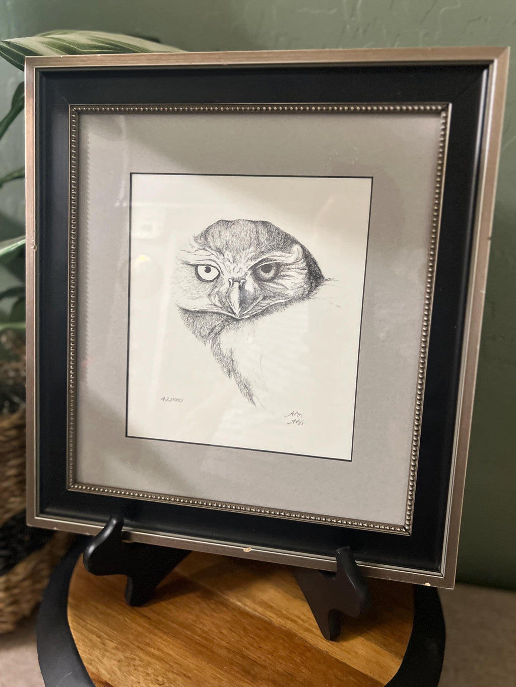 Owl Pen & Ink Art Signed by Ari Matted 12x11