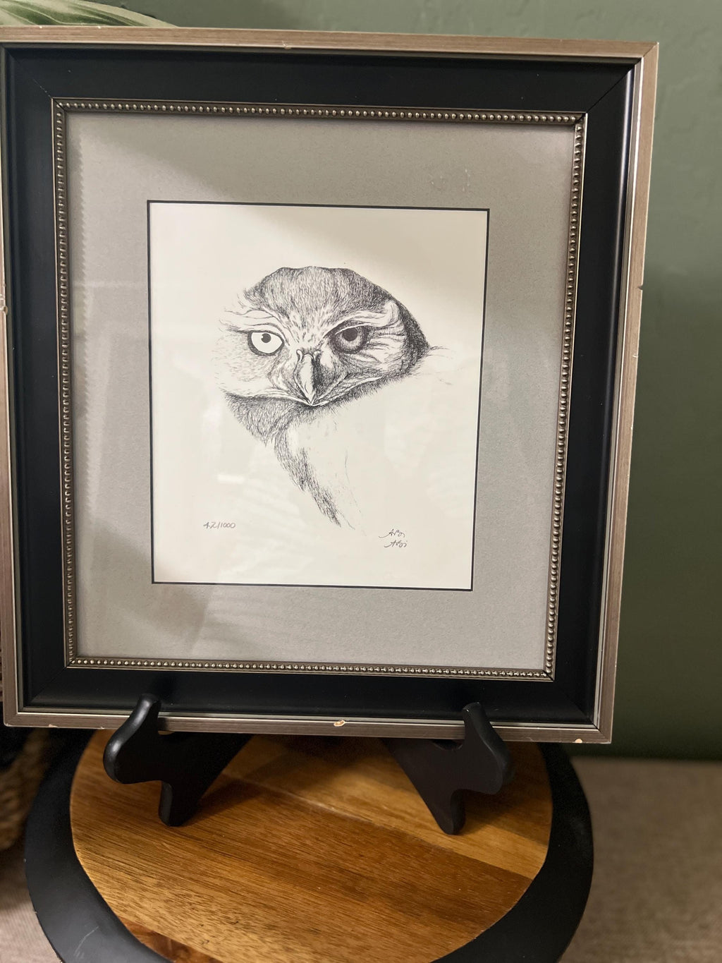 Owl Pen & Ink Art Signed by Ari Matted 12x11
