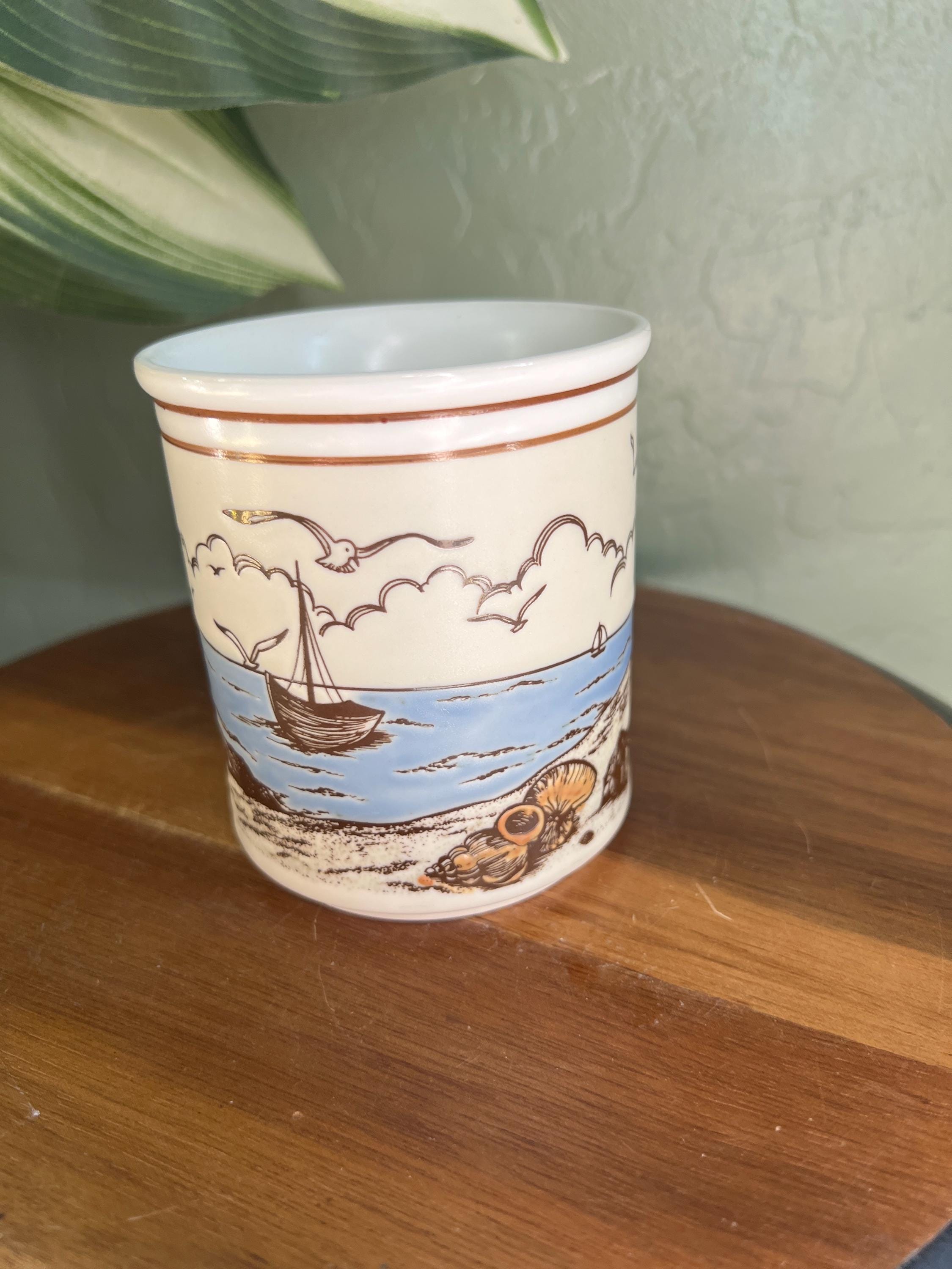 Vintage Ceramic Mug Action Japan Seaside Lighthouse Scene 4"H