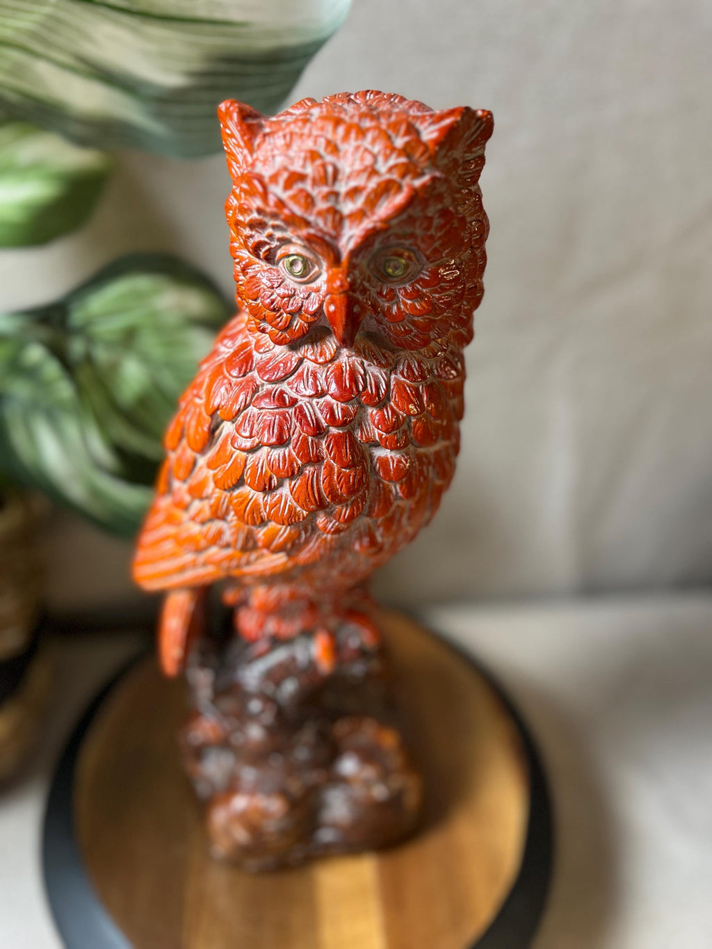 Vintage Resin/ceramic Owl Statue on a Log on Base