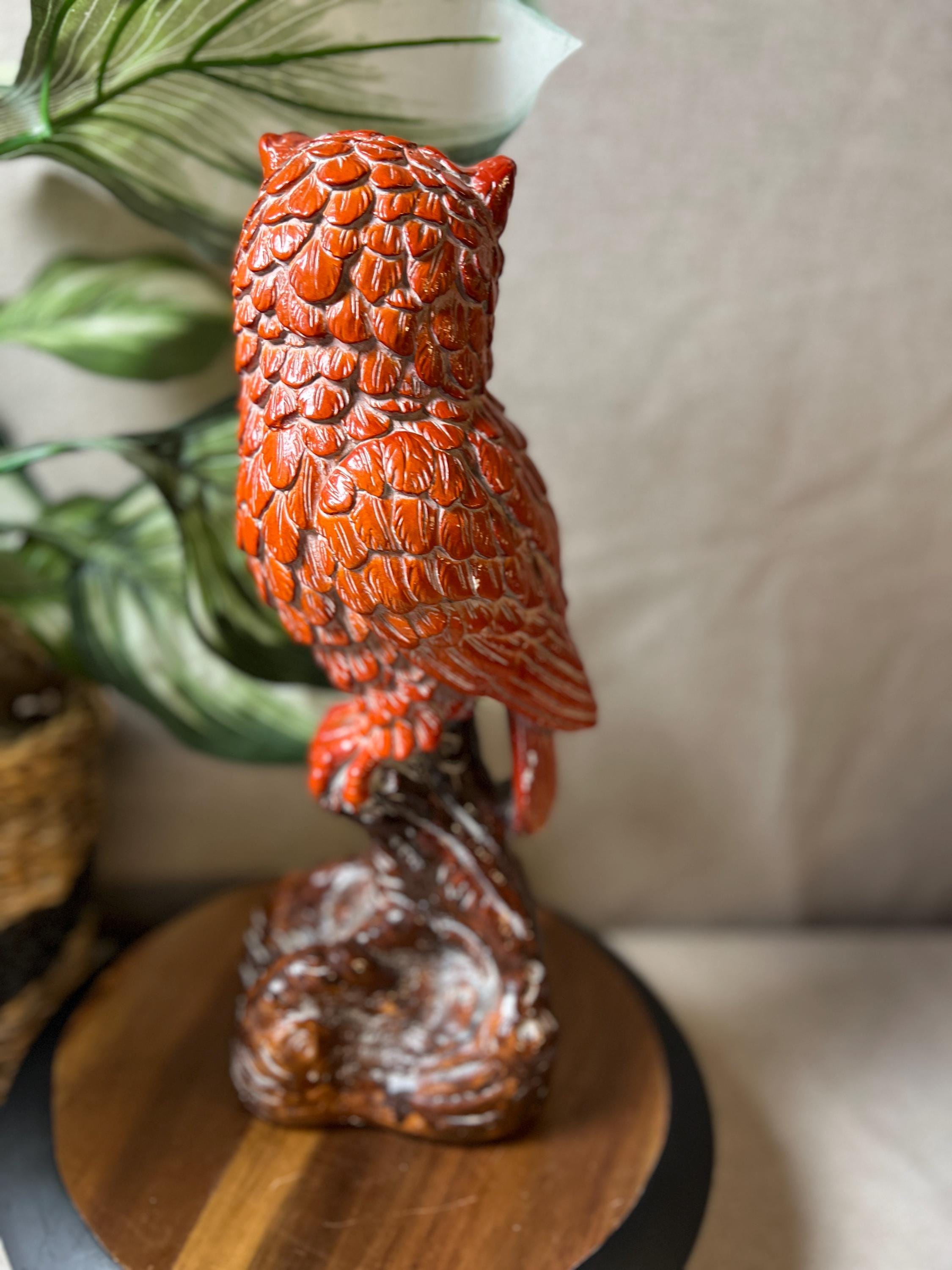 Vintage Resin/ceramic Owl Statue on a Log on Base