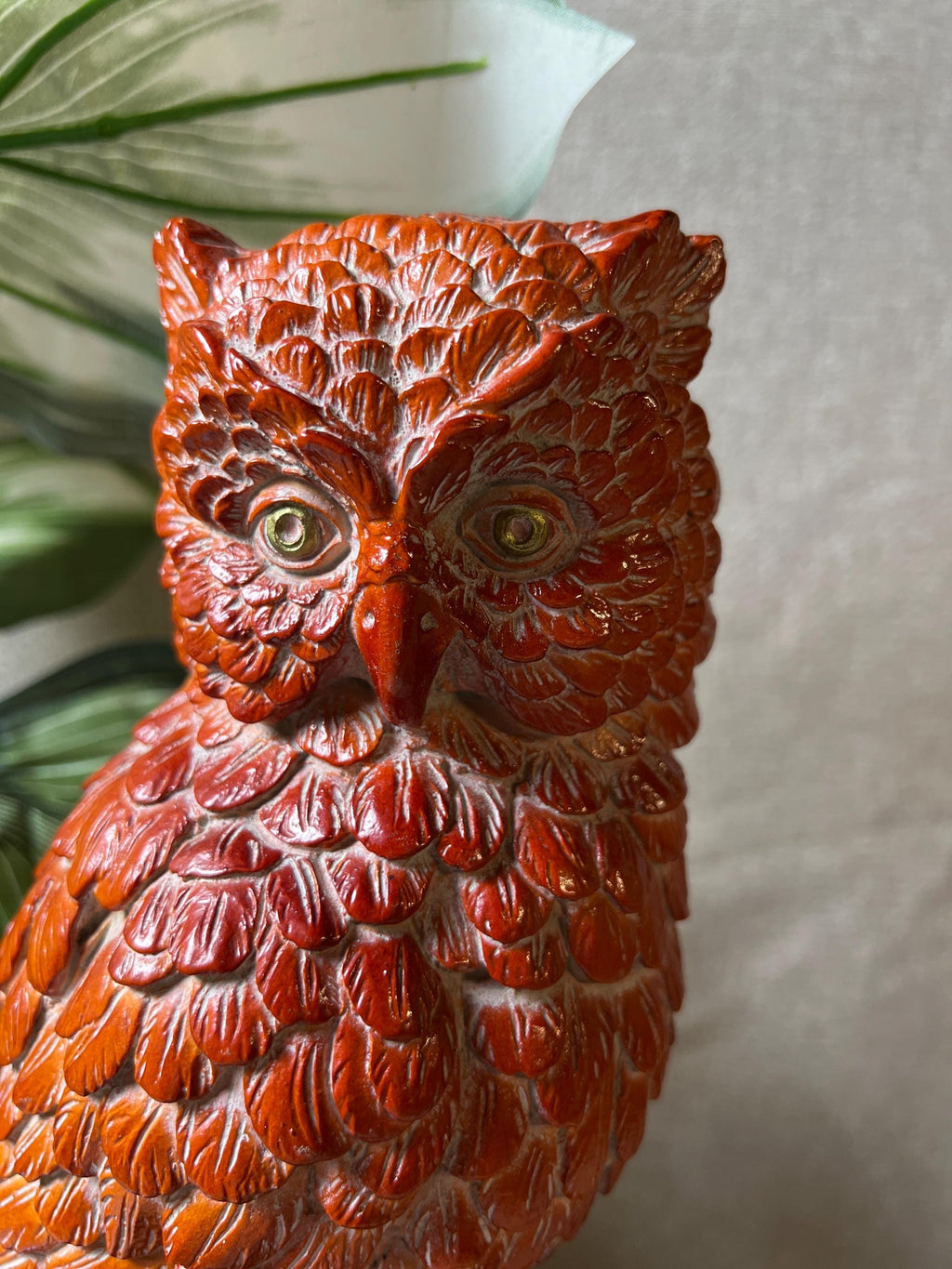 Vintage Resin/ceramic Owl Statue on a Log on Base