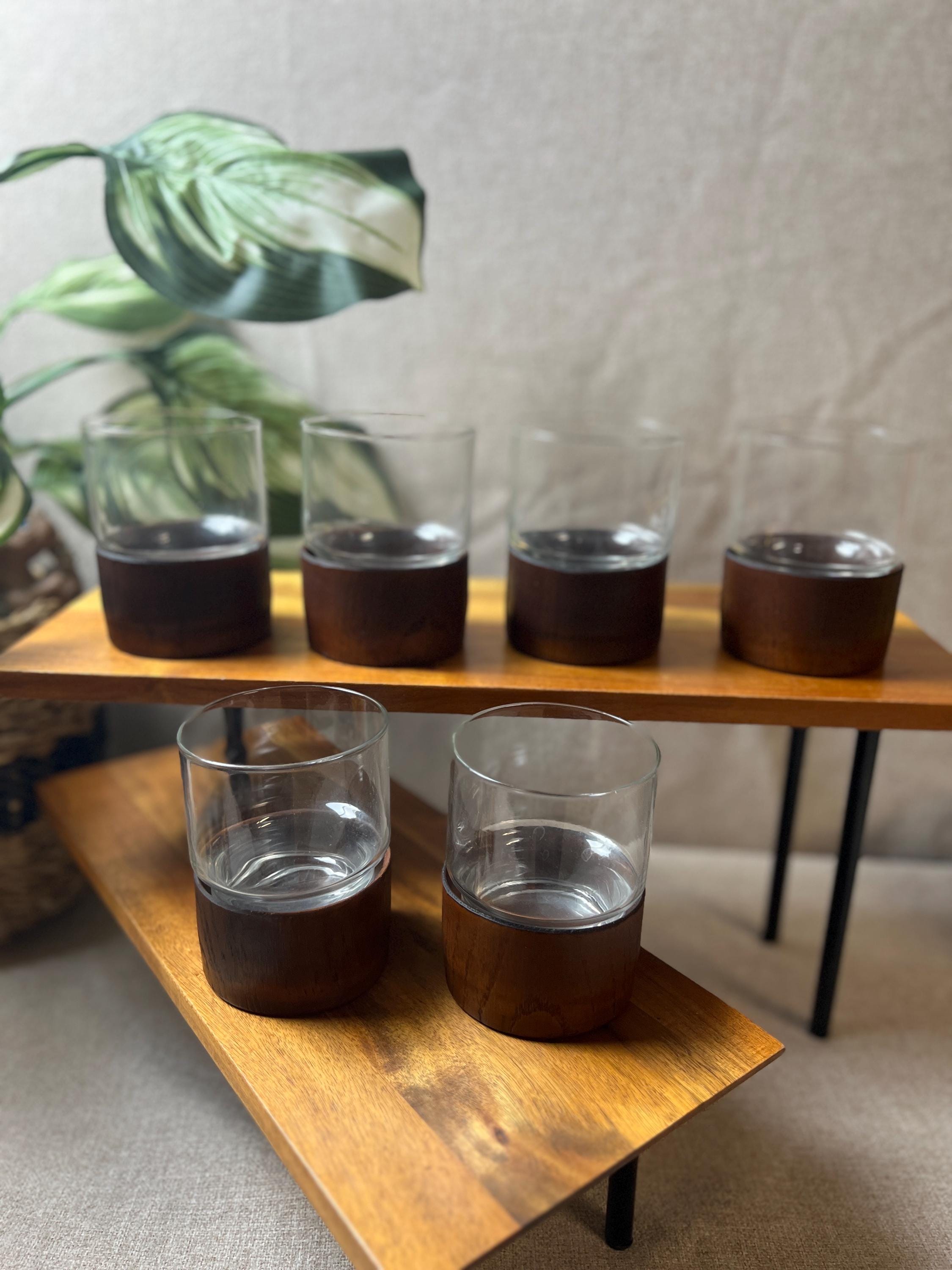 MCM Old Fashioned Glasses Set  Wood Look Resin Bottom, 8 oz