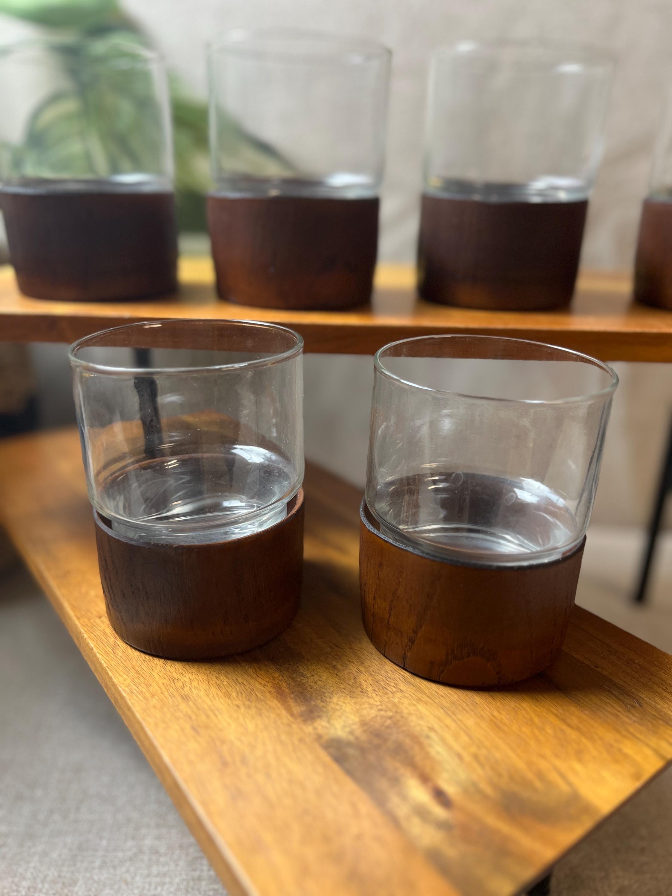 MCM Old Fashioned Glasses Set  Wood Look Resin Bottom, 8 oz