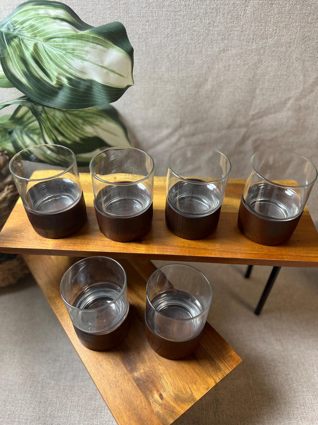 MCM Old Fashioned Glasses Set  Wood Look Resin Bottom, 8 oz