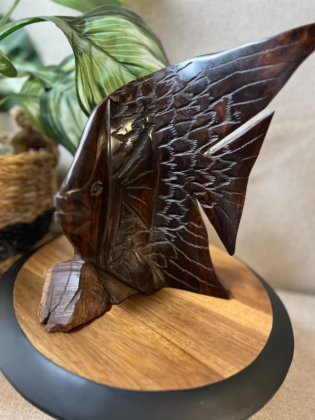 Vintage Hand Carved Wooden Fish Sculpture