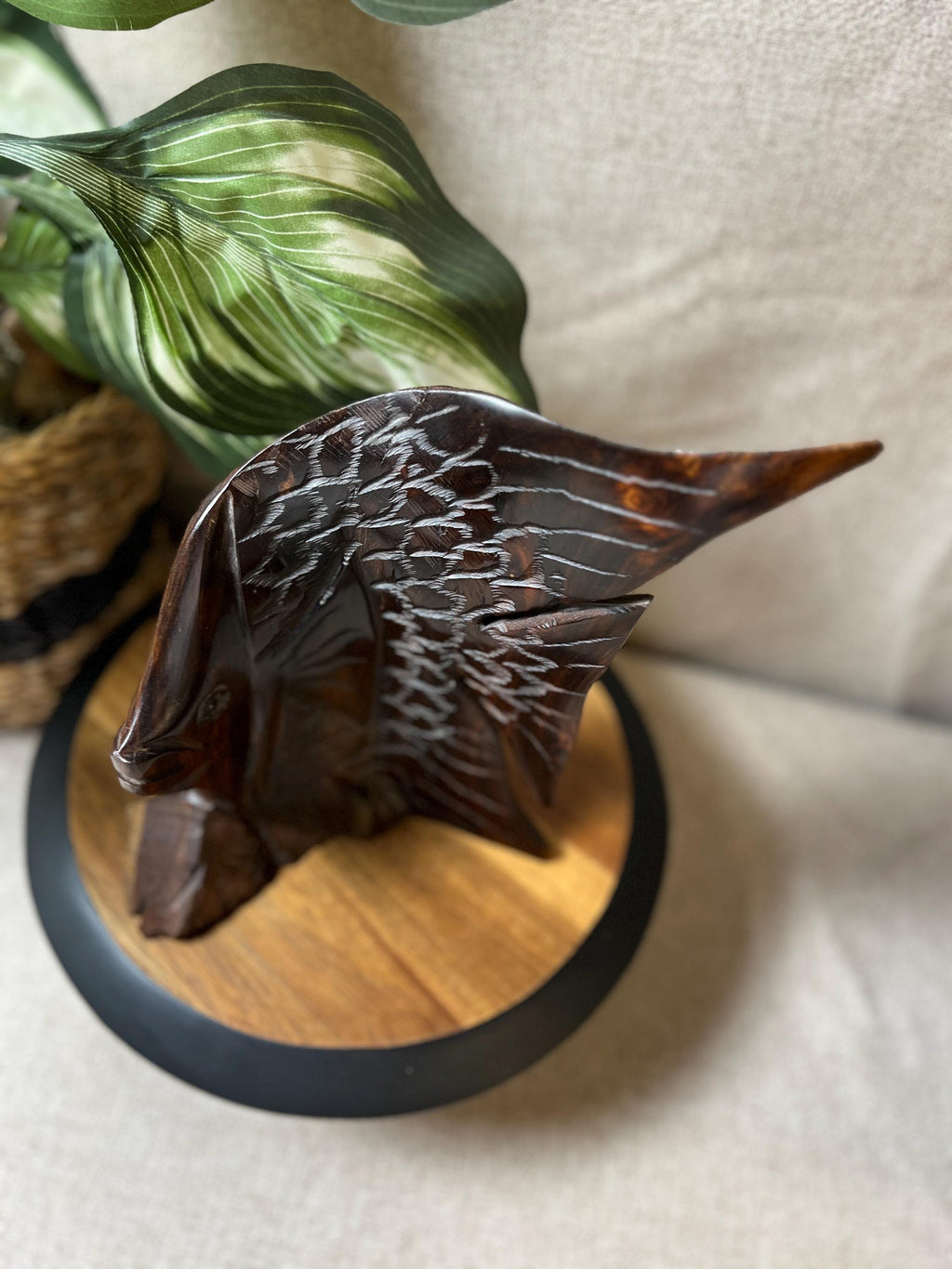 Vintage Hand Carved Wooden Fish Sculpture