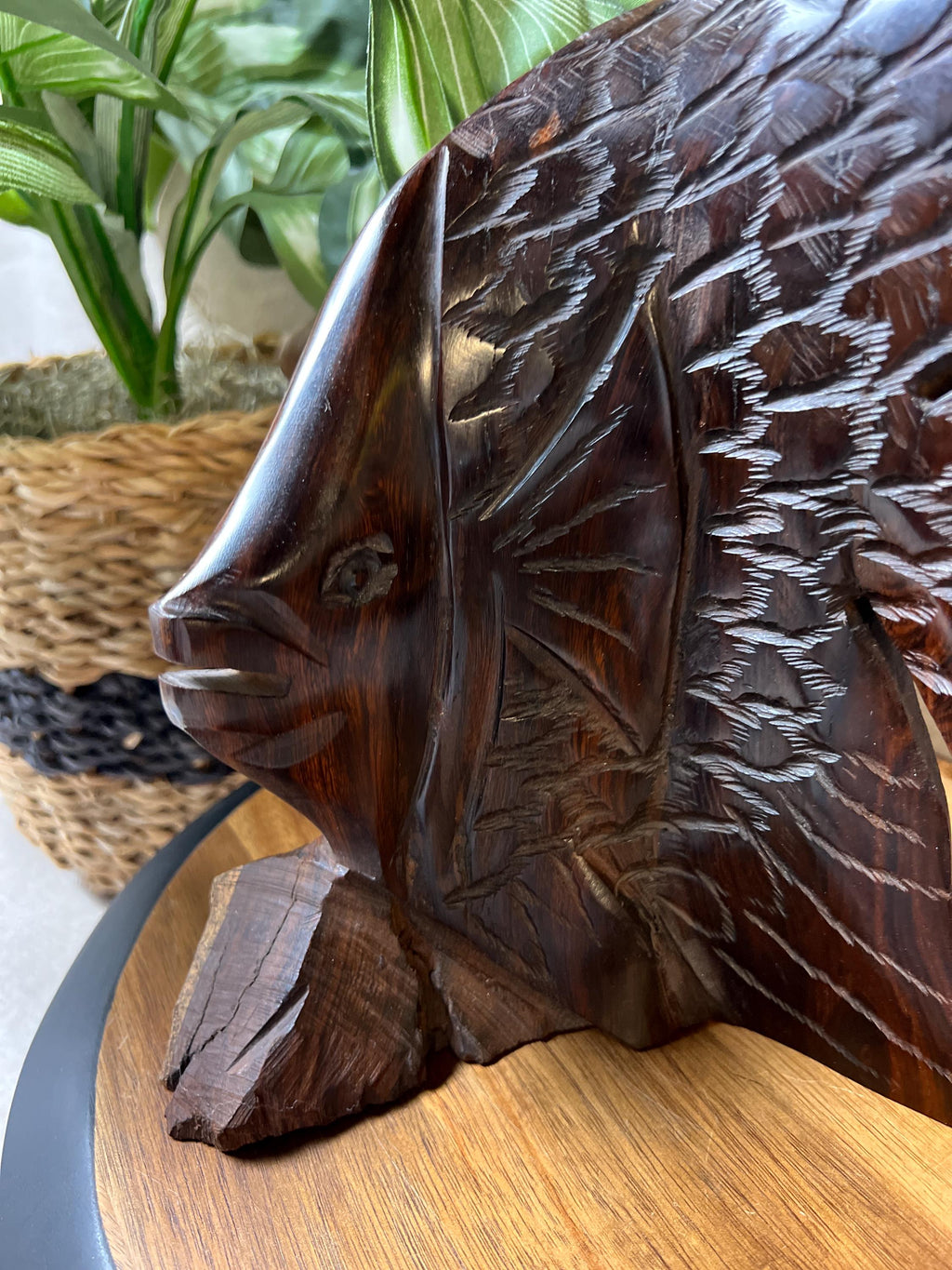 Vintage Hand Carved Wooden Fish Sculpture