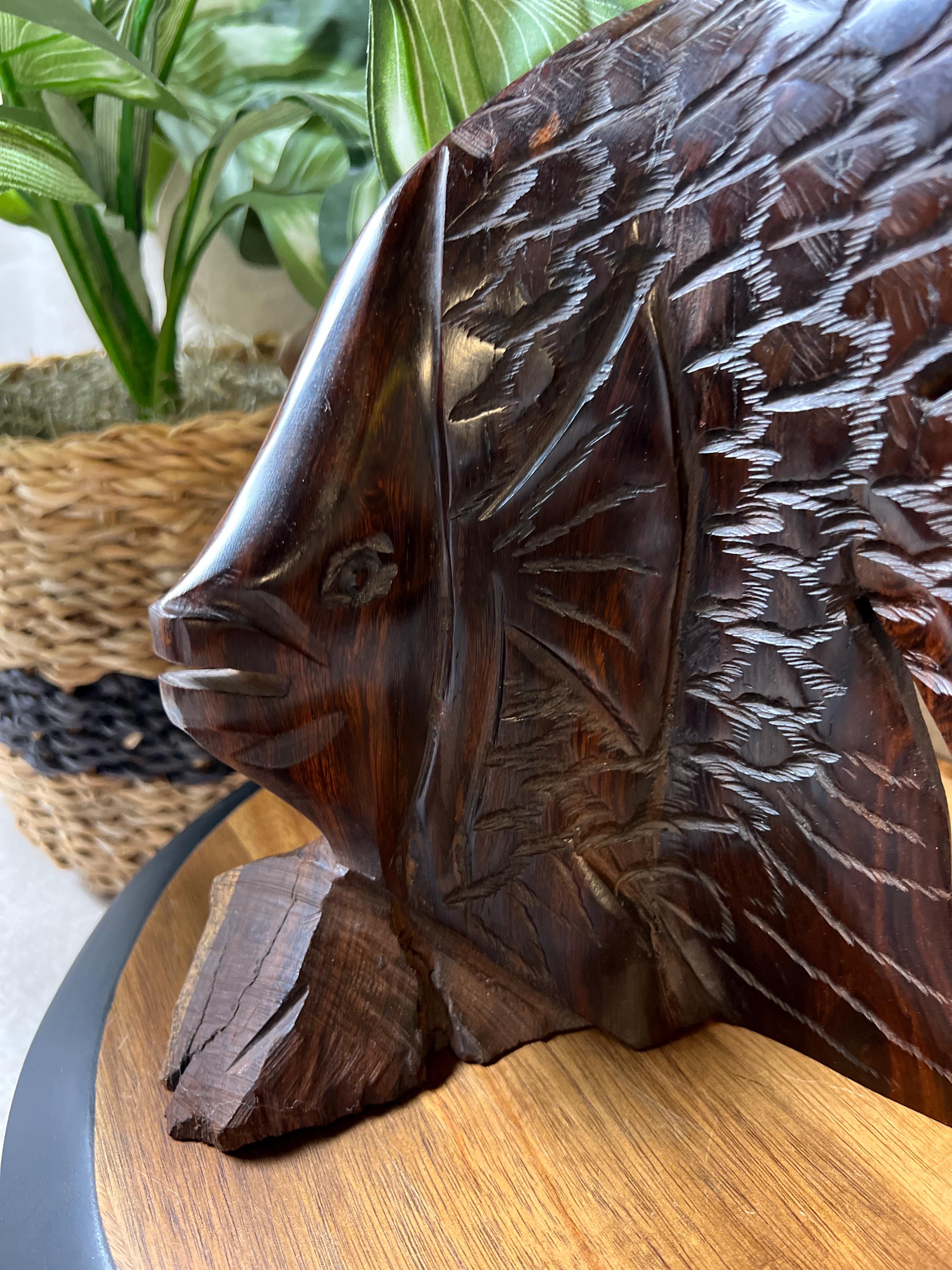 Vintage Hand Carved Wooden Fish Sculpture
