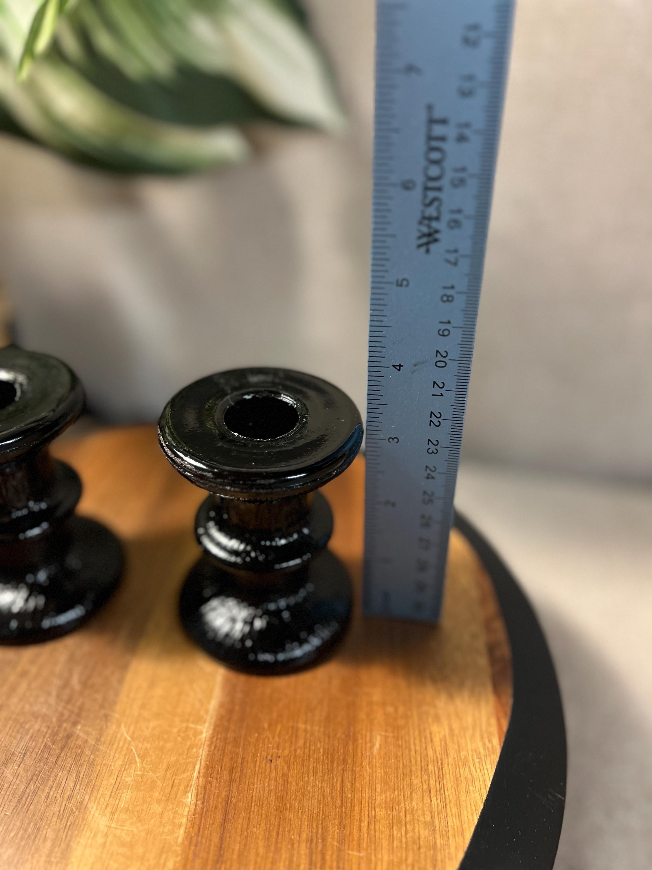 Set of 2 Indiana Glass Ice Tree Bark Candlesticks Black Glass lucites not included