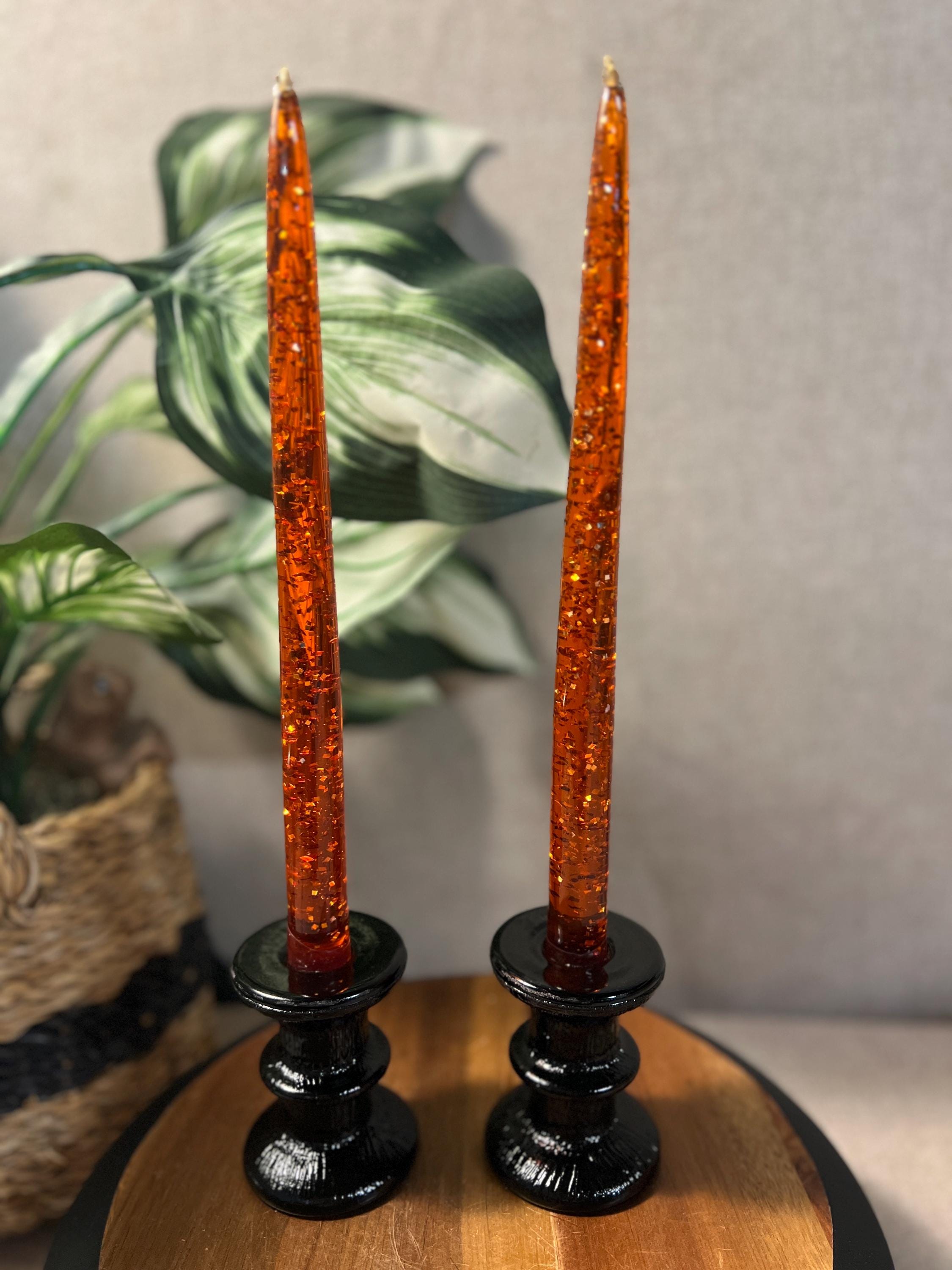 Set of 2 Indiana Glass Ice Tree Bark Candlesticks Black Glass lucites not included