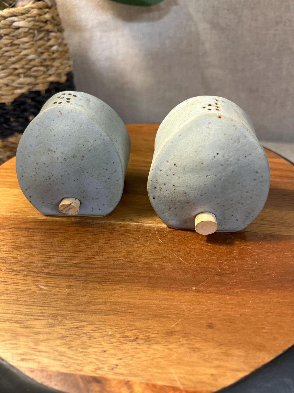 Tami Bier Salt and Pepper Set With Bird Signed and dated 88