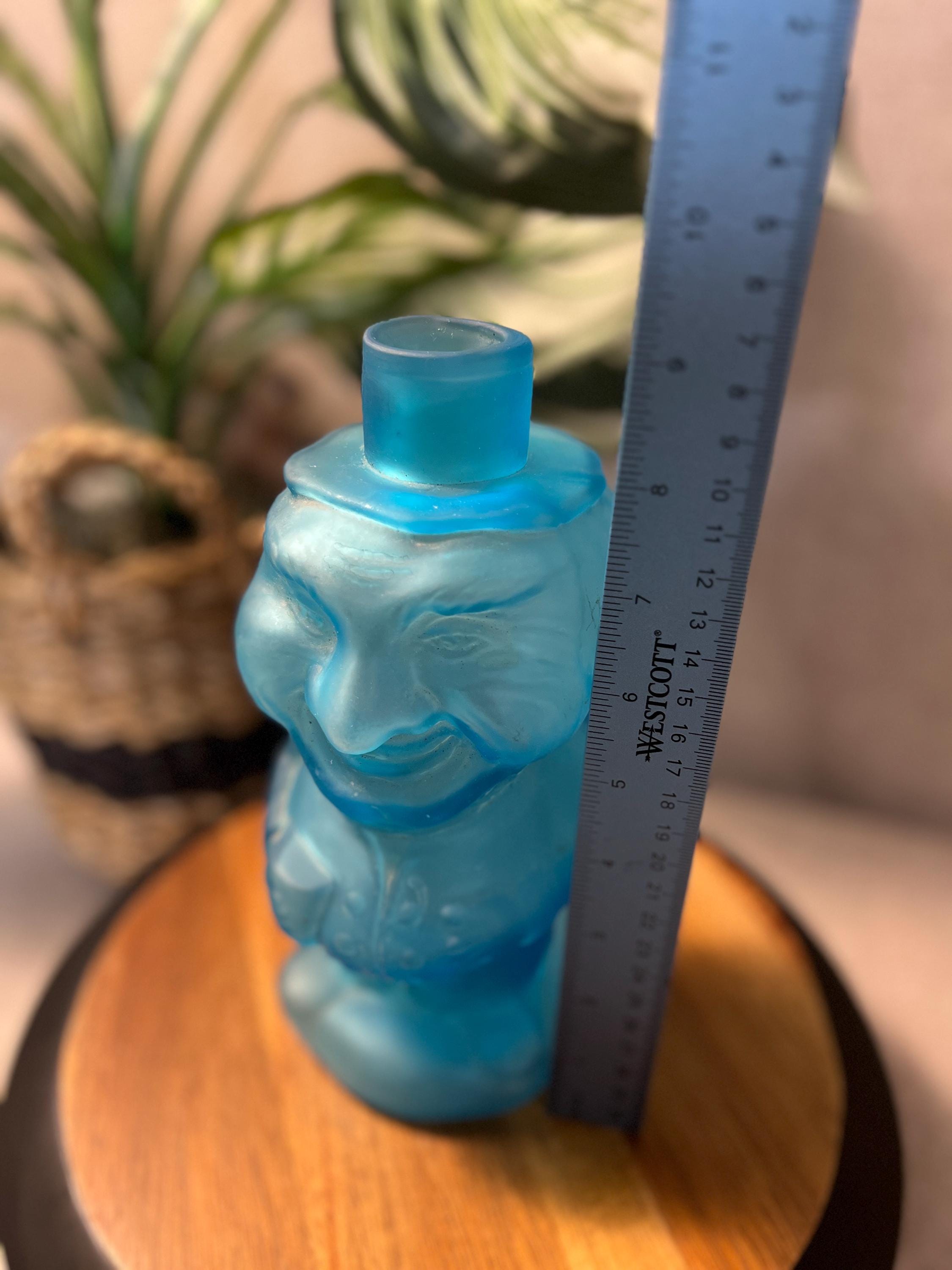 Vintage Satin Blue Frosted Jolly Mountaineer Decanter by Indiana Glass 1974