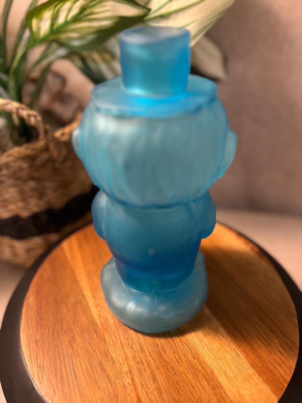 Vintage Satin Blue Frosted Jolly Mountaineer Decanter by Indiana Glass 1974