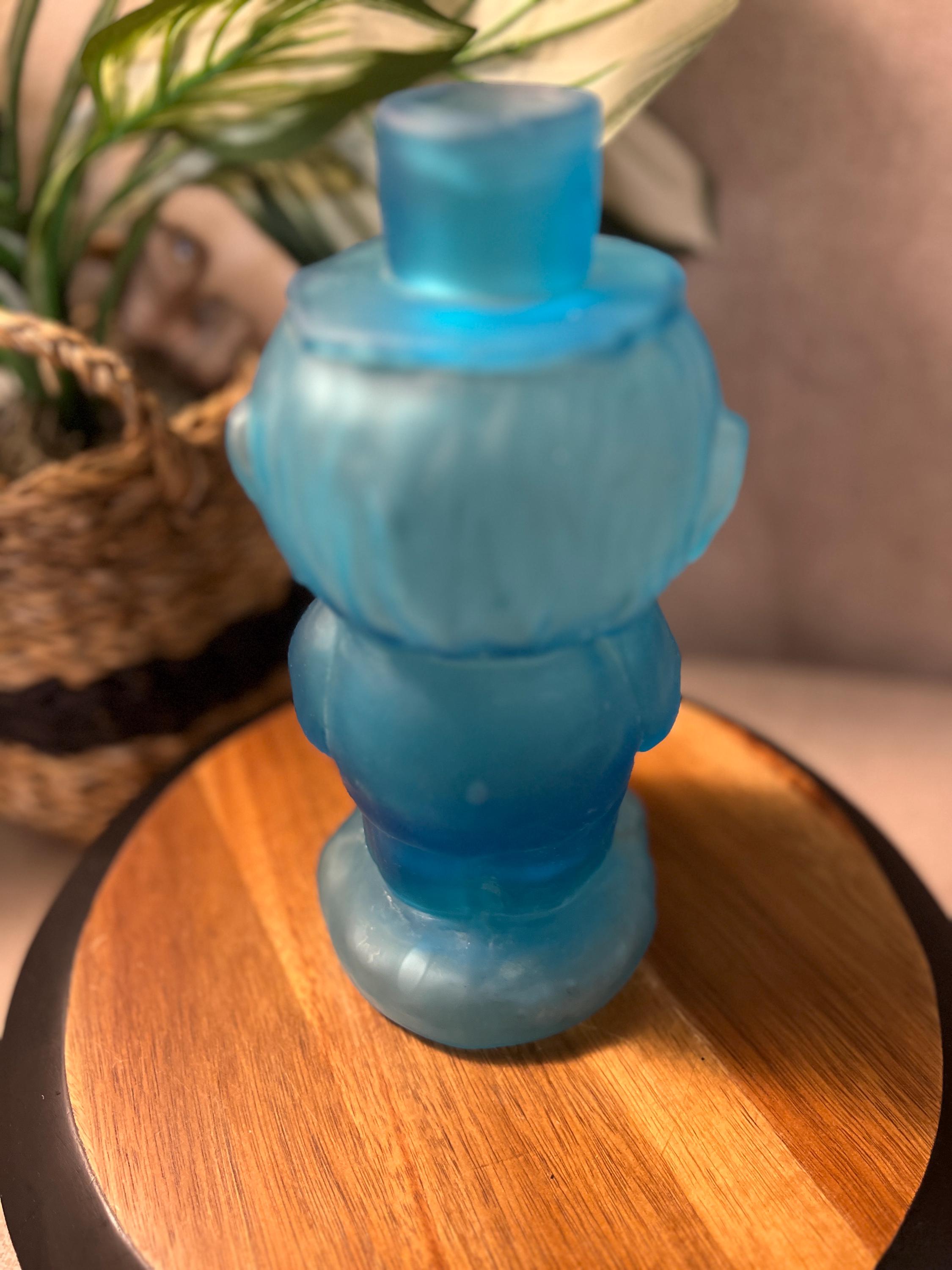 Vintage Satin Blue Frosted Jolly Mountaineer Decanter by Indiana Glass 1974