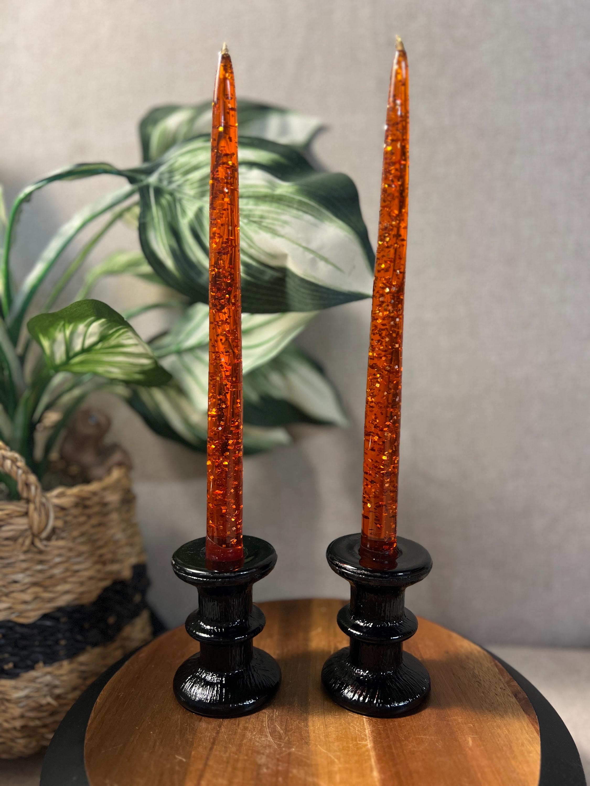 Set of 2 Indiana Glass Ice Tree Bark Candlesticks Black Glass lucites not included