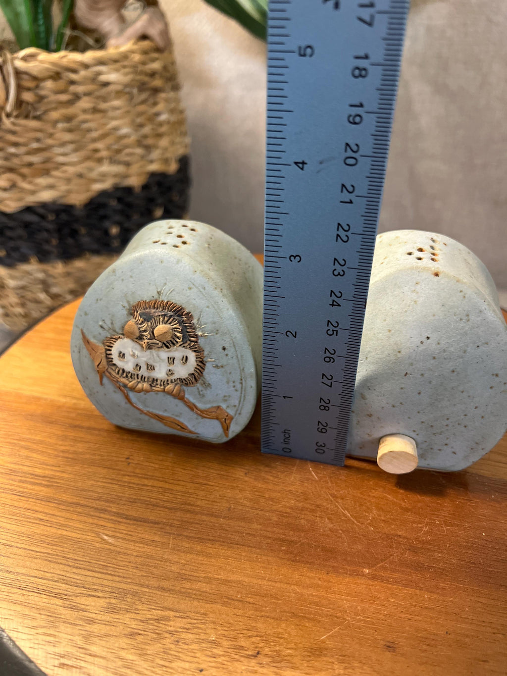 Tami Bier Salt and Pepper Set With Bird Signed and dated 88