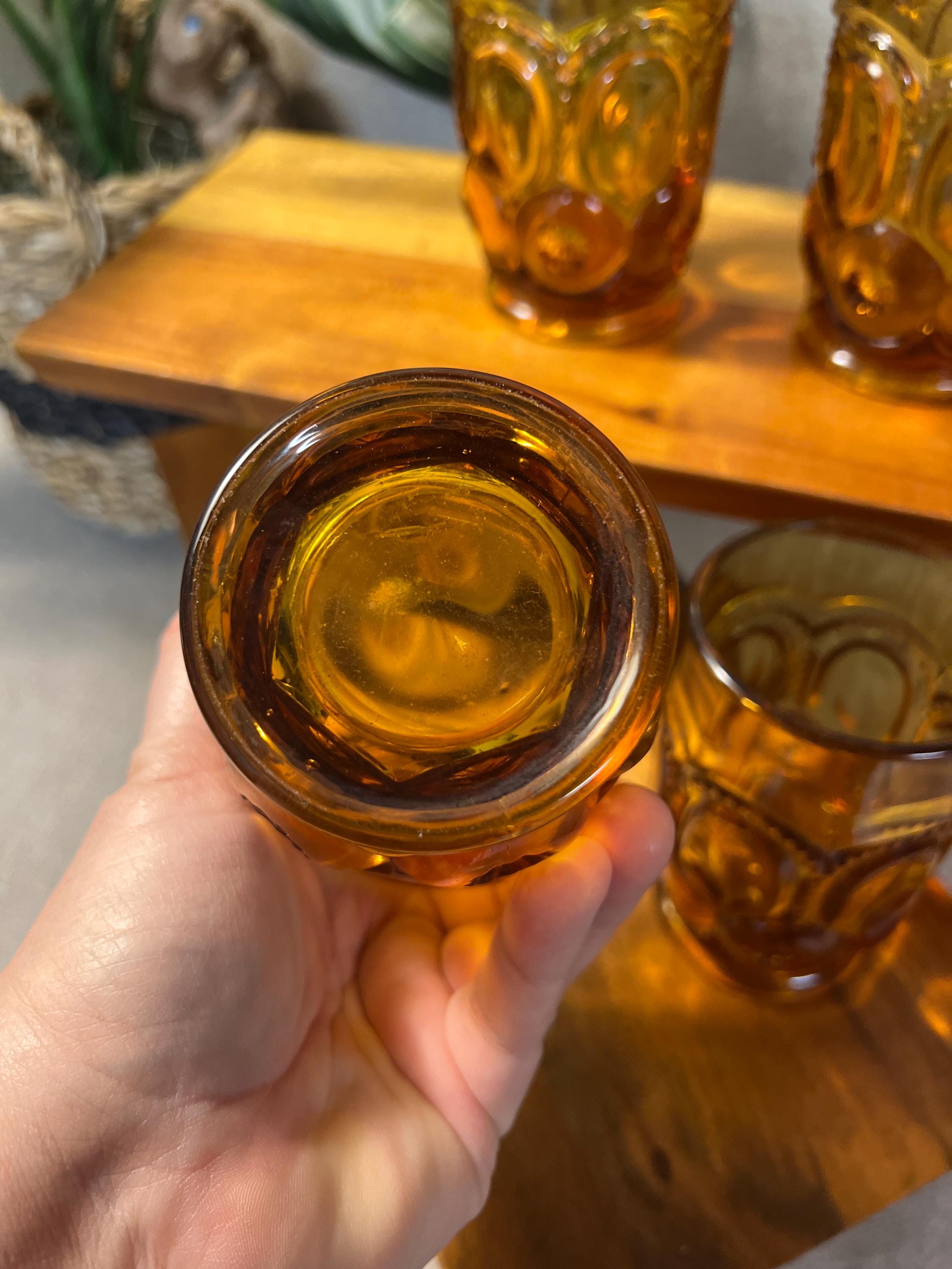 Set Of 4 L. E. Smith Moon And Stars Amber Water or Iced Tea Tumblers holds 11oz