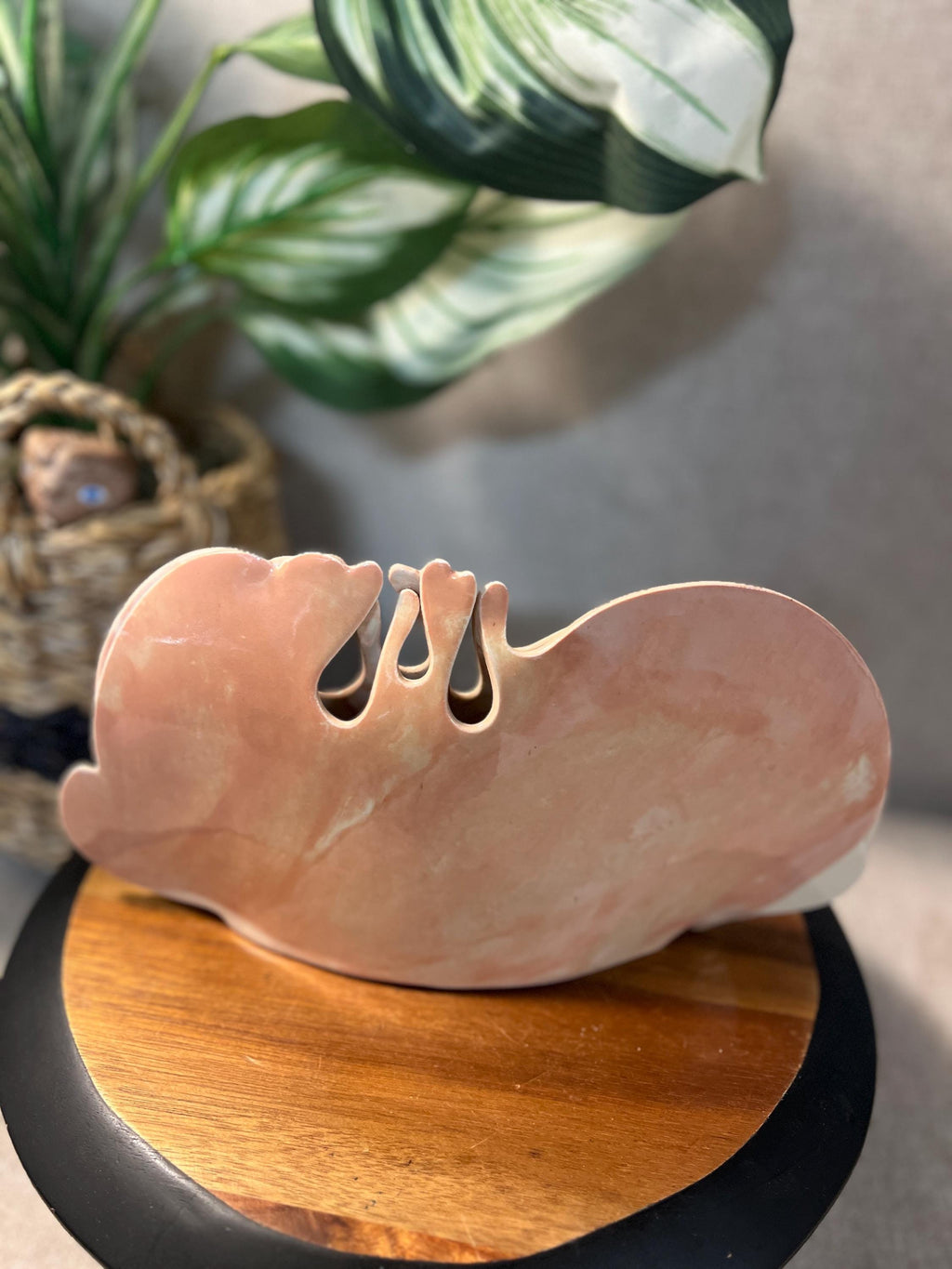 Vintage Carolyn Leung Biomorphic Post Modern Ceramic Pink and White Marble Glaze Vase