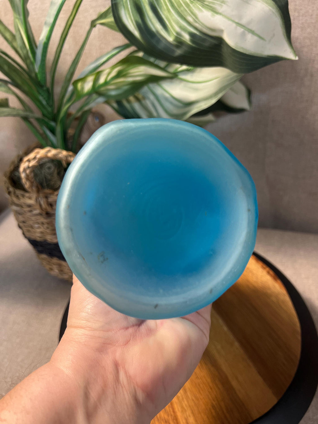 Vintage Satin Blue Frosted Jolly Mountaineer Decanter by Indiana Glass 1974