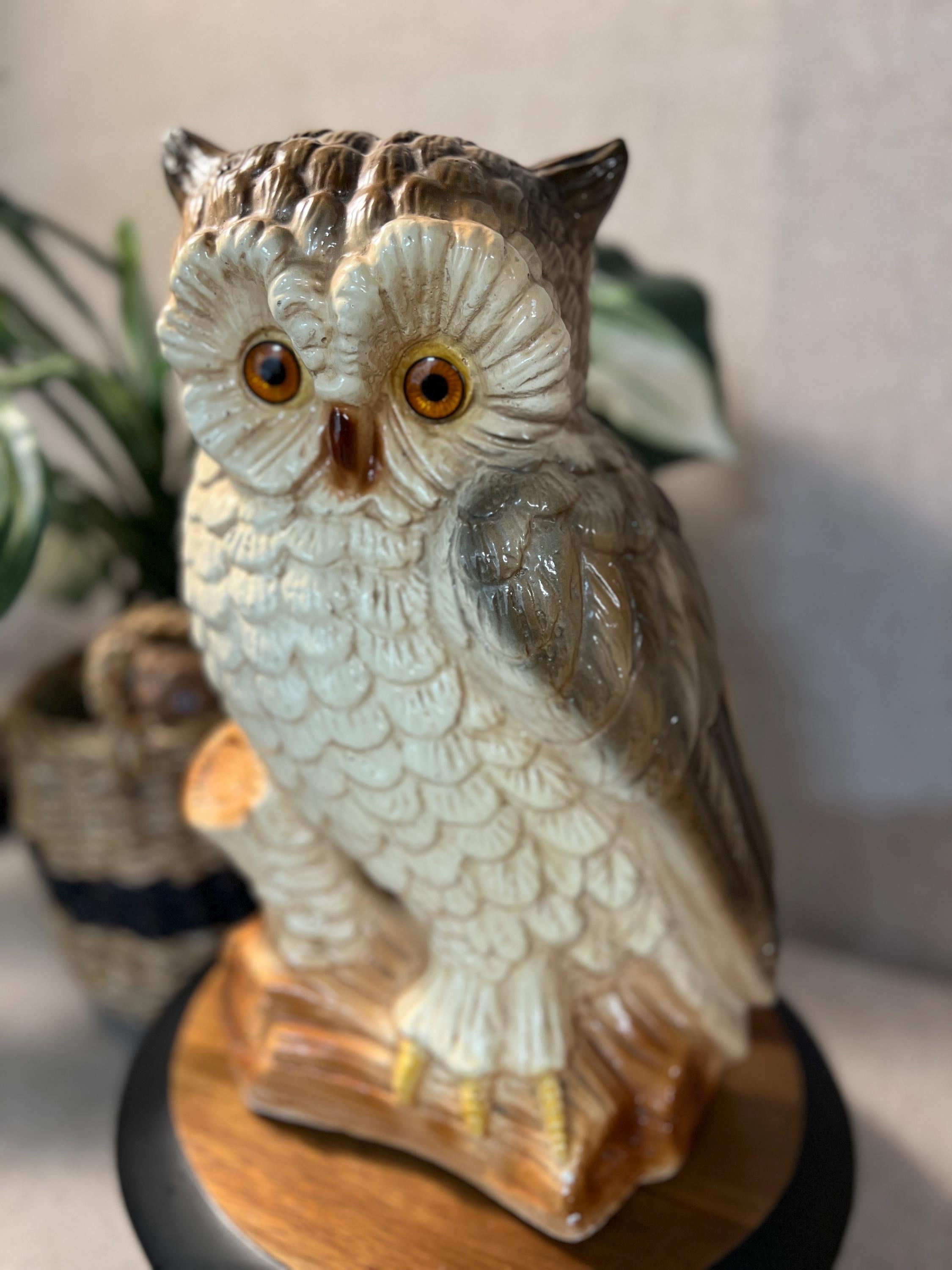Large Owl Hand Painted Chalkware Figurine