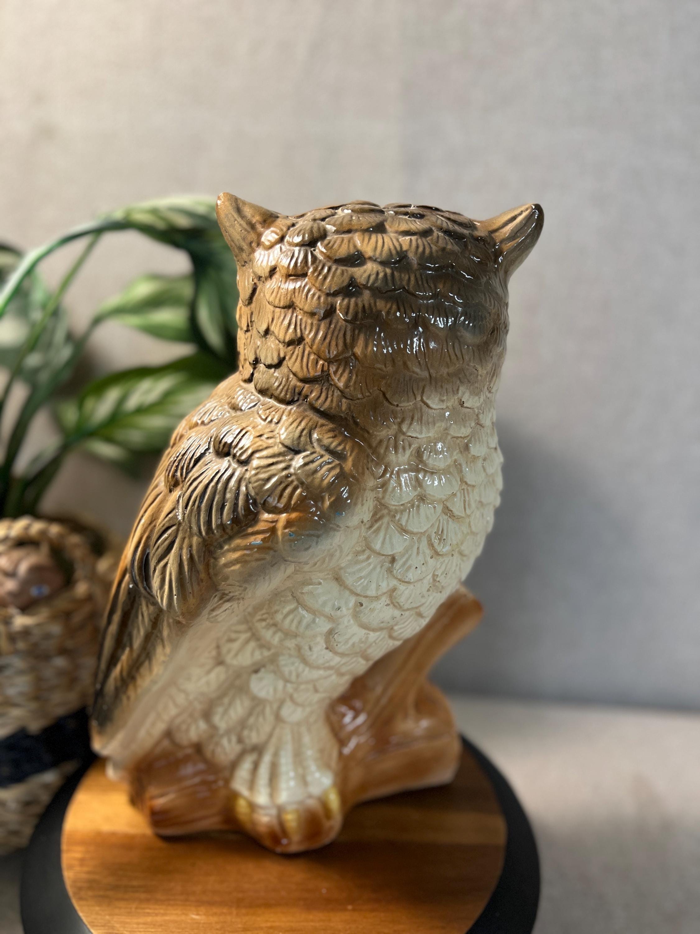Large Owl Hand Painted Chalkware Figurine