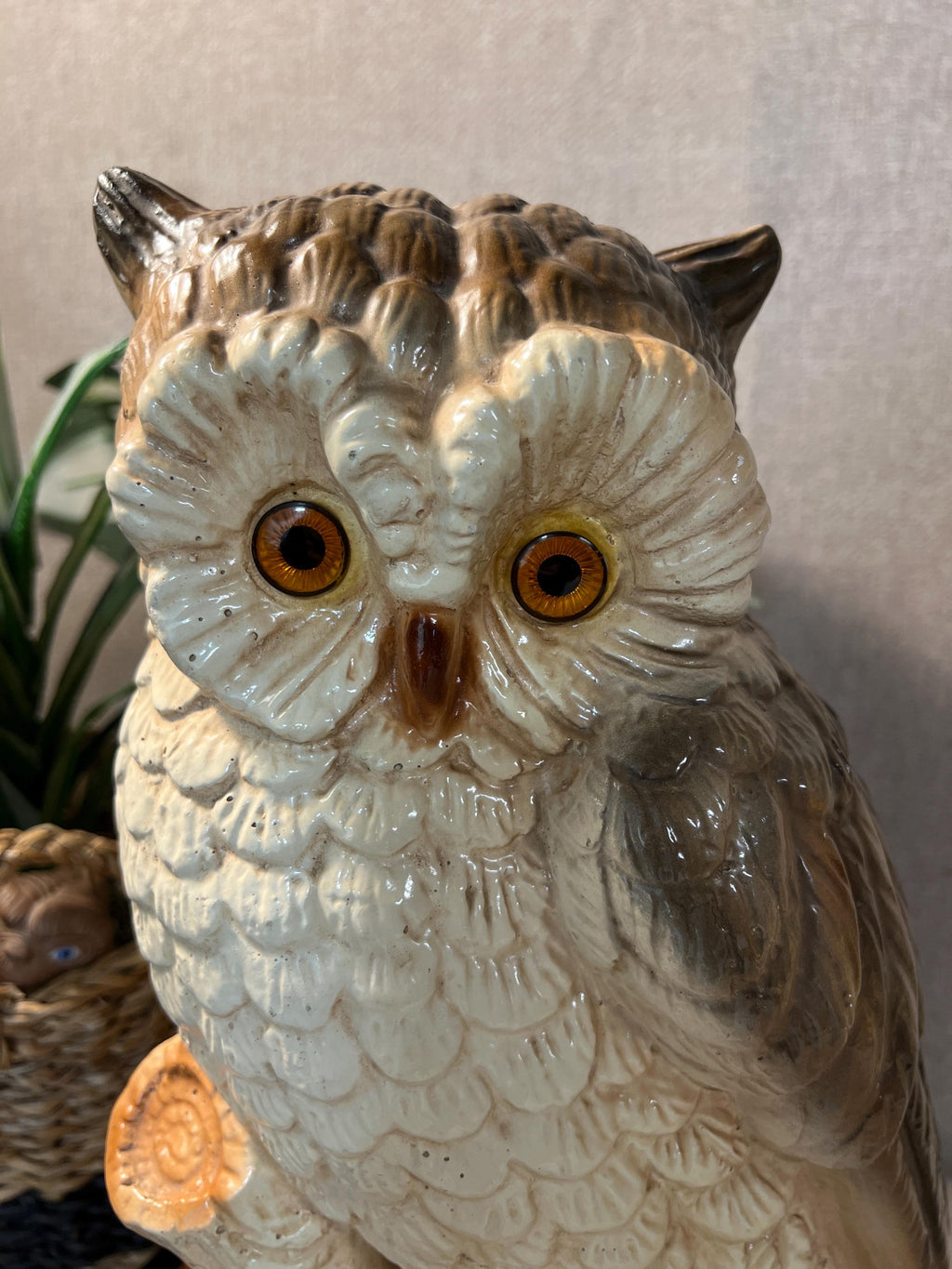 Large Owl Hand Painted Chalkware Figurine
