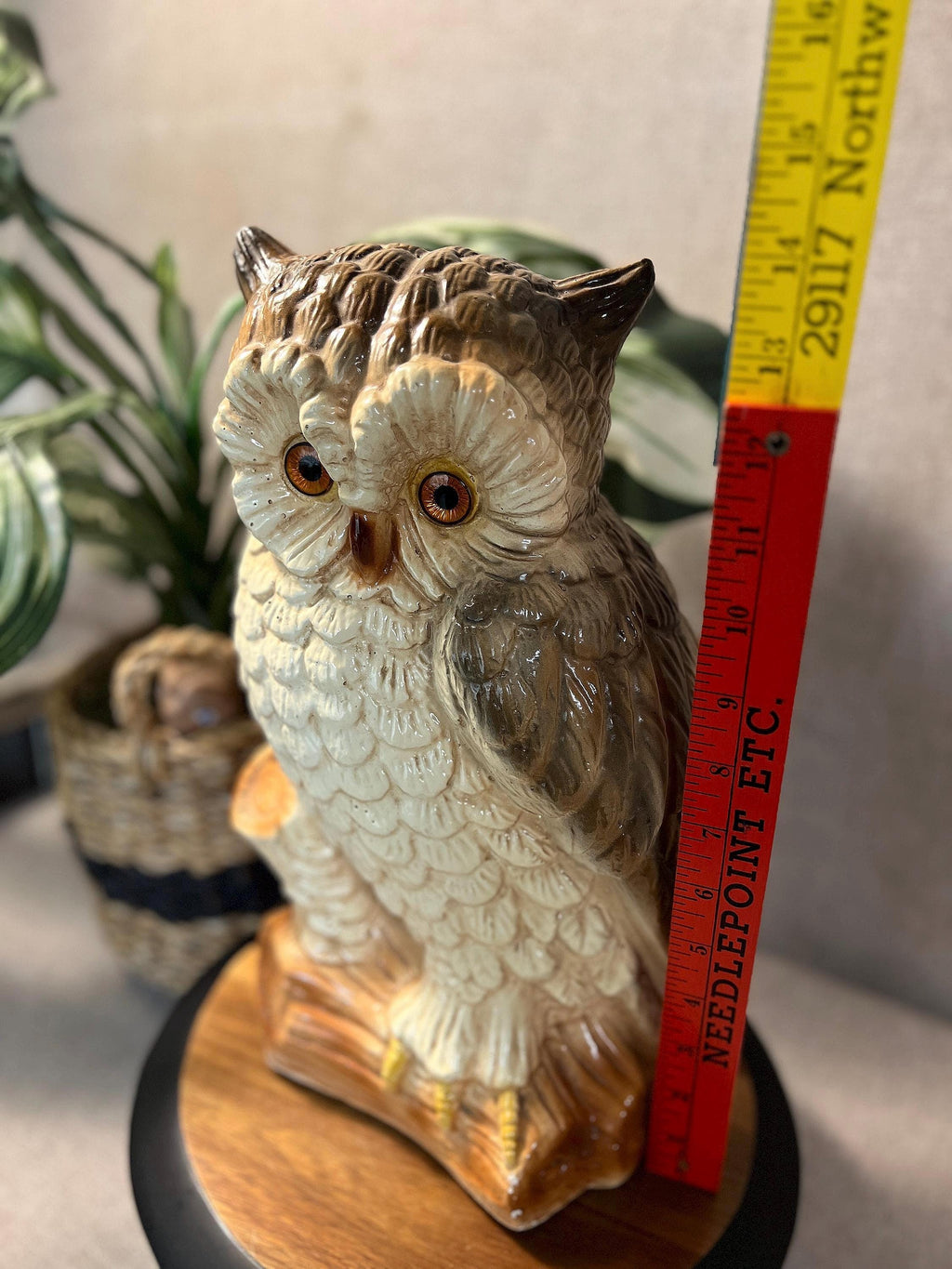 Large Owl Hand Painted Chalkware Figurine
