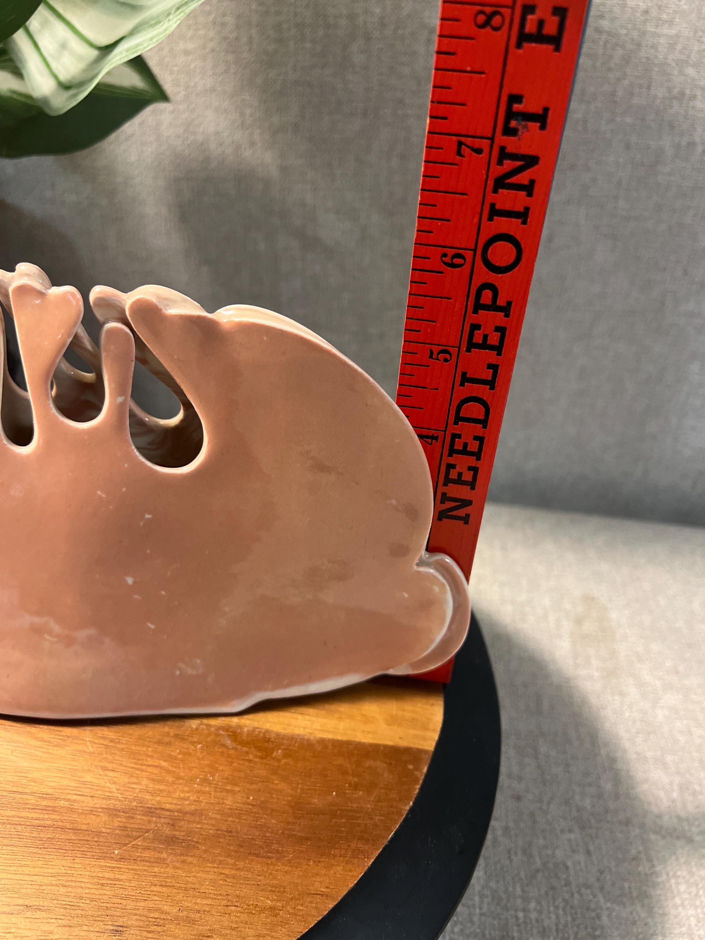 Vintage Carolyn Leung Biomorphic Post Modern Ceramic Pink and White Marble Glaze Vase