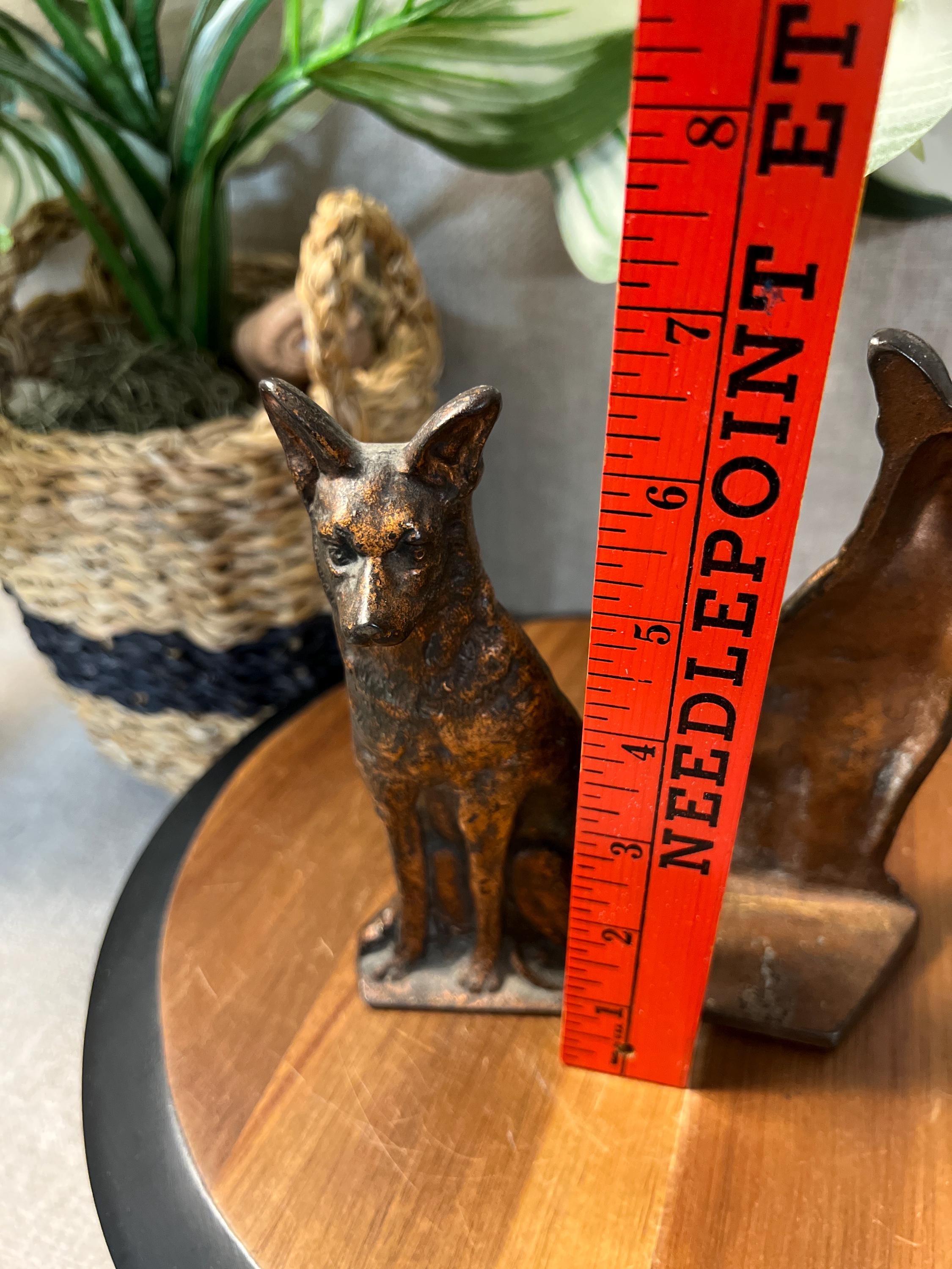 Vintage Cast Iron Metal/Bronze German Shepherd Dogs set of  Bookends 6 1/4 Tall