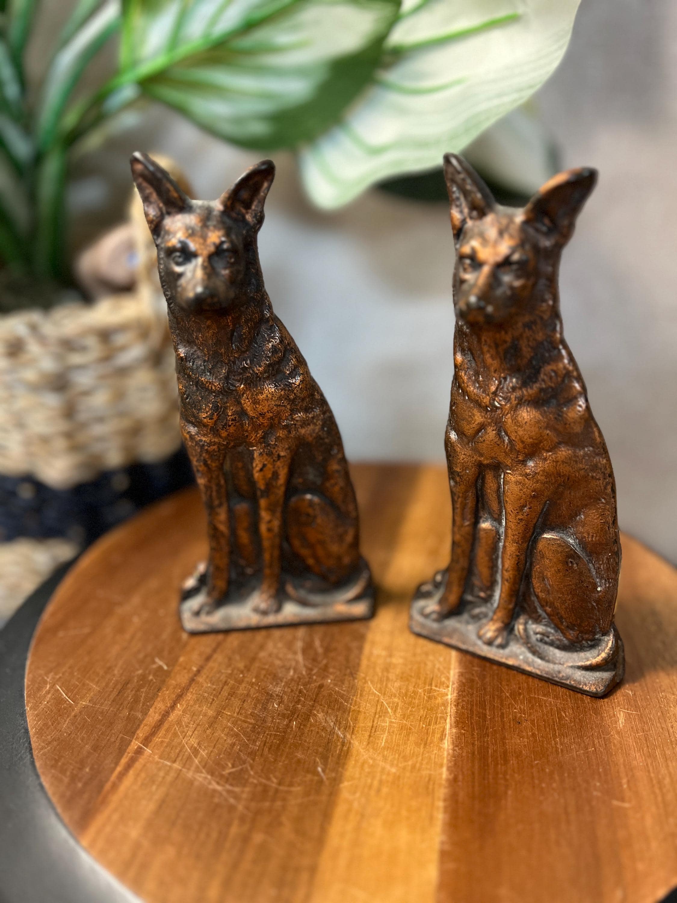 Vintage Cast Iron Metal/Bronze German Shepherd Dogs set of  Bookends 6 1/4 Tall