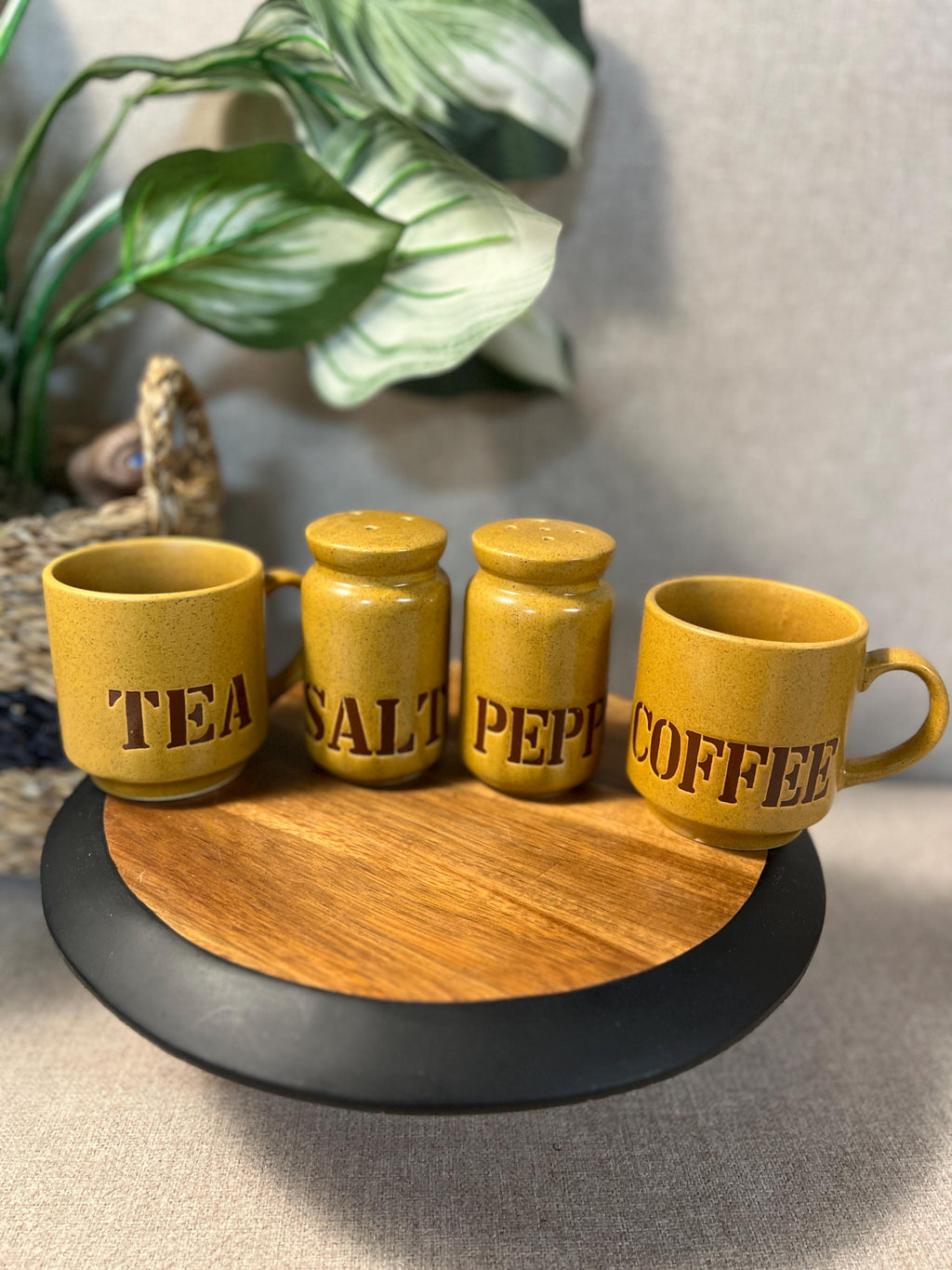 Fine Stone Ware set Coffee Tea Salt and Pepper Made In Japan