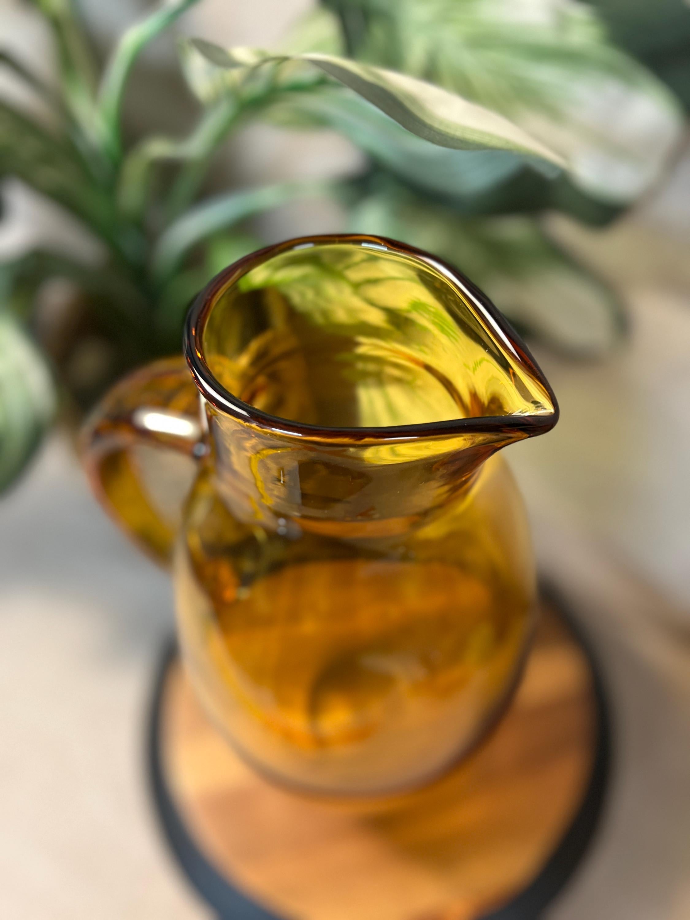 Handblown Amber Glass Pitcher/water Jug with pontil