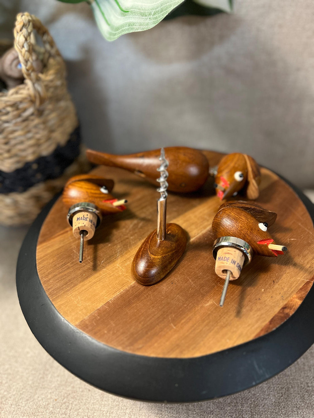 ARNE BASS Denmark Bar Bird Teakwood Corkscrew & Bottle Opener Vtg MCM Kitsch