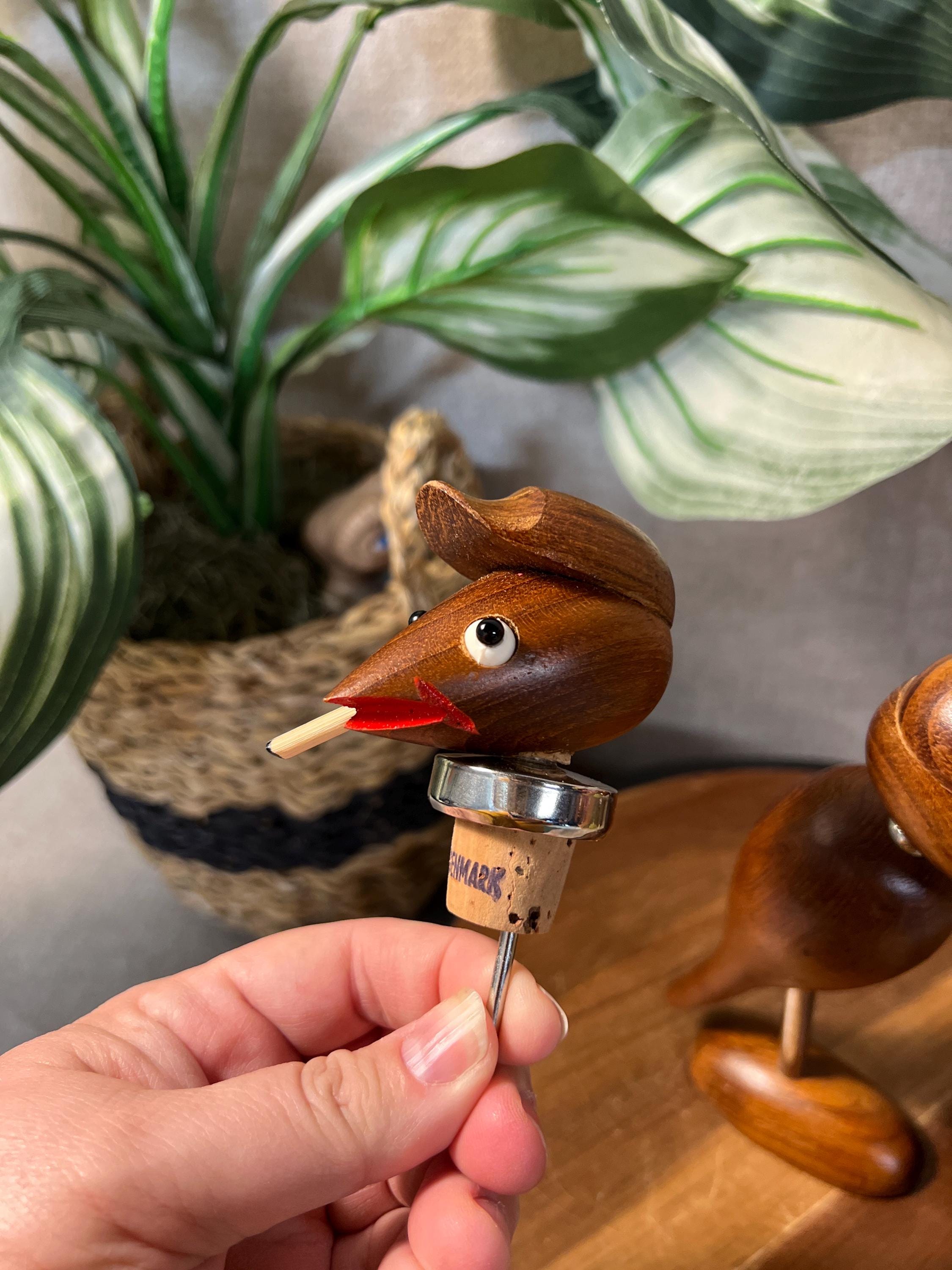 ARNE BASS Denmark Bar Bird Teakwood Corkscrew & Bottle Opener Vtg MCM Kitsch